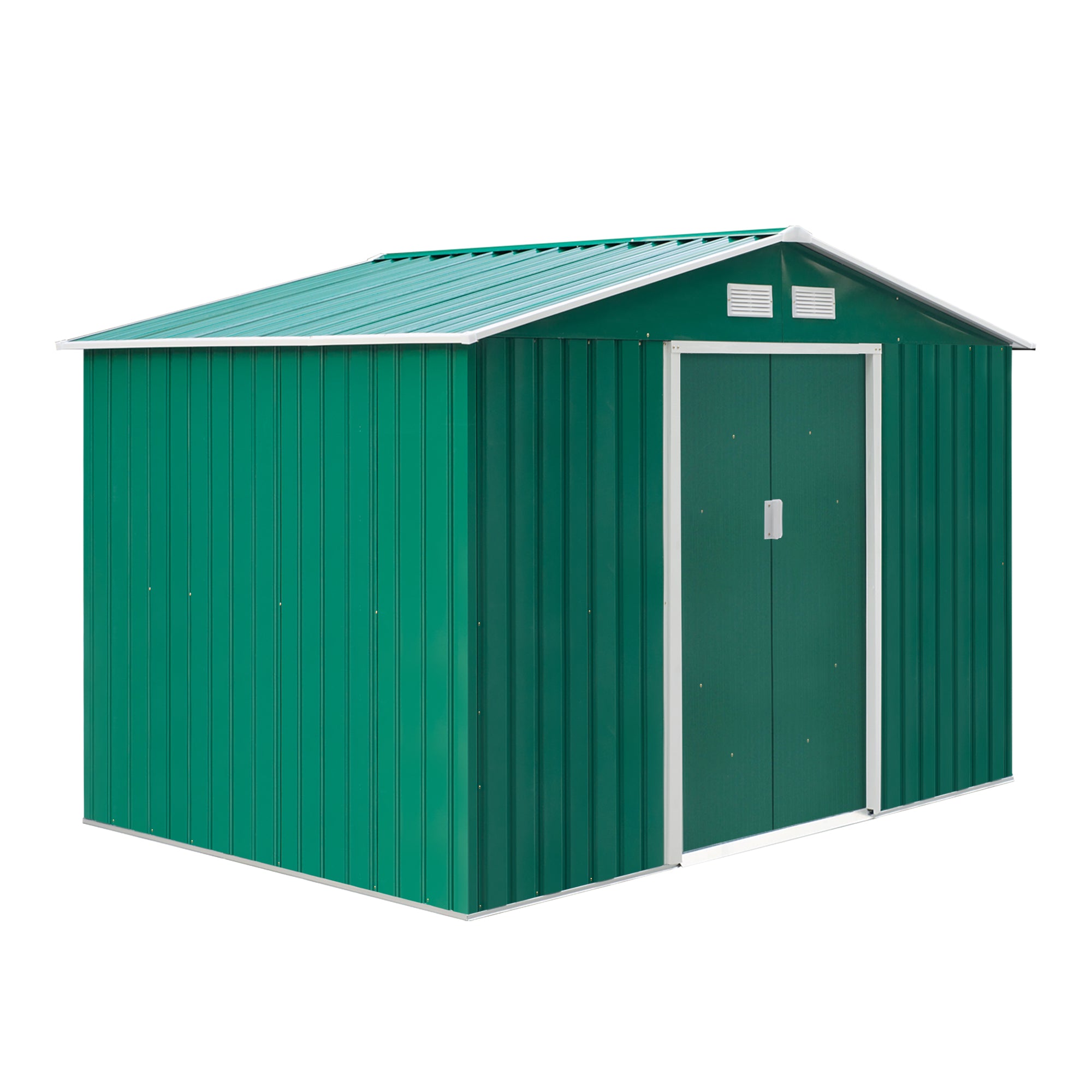 Large Lockable Metal Garden Shed 9x6 Feet - Weatherproof Green