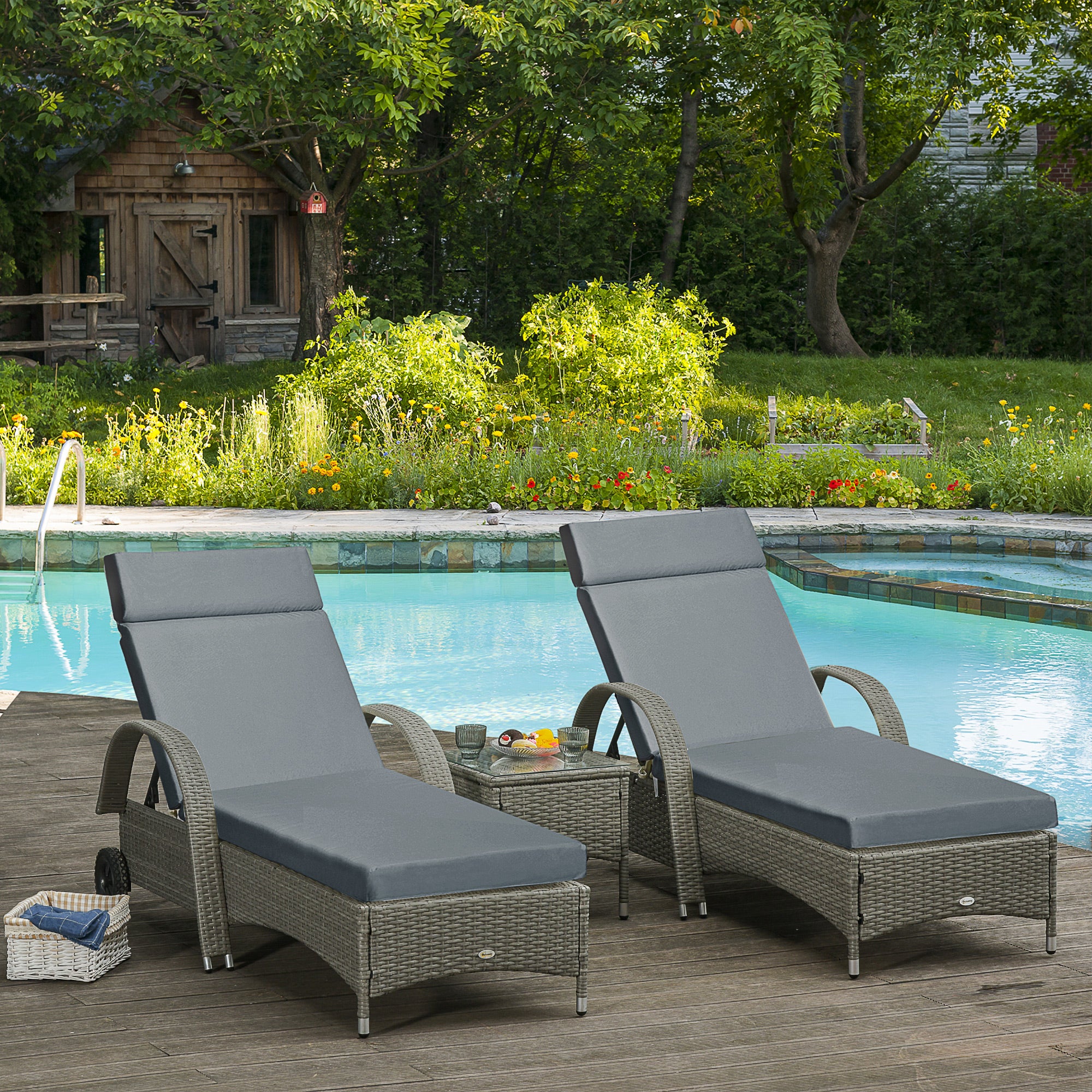 Set of 2 Replacement Sun Lounger Cushions for Rattan Furniture 196 x 55 cm - Dark Grey