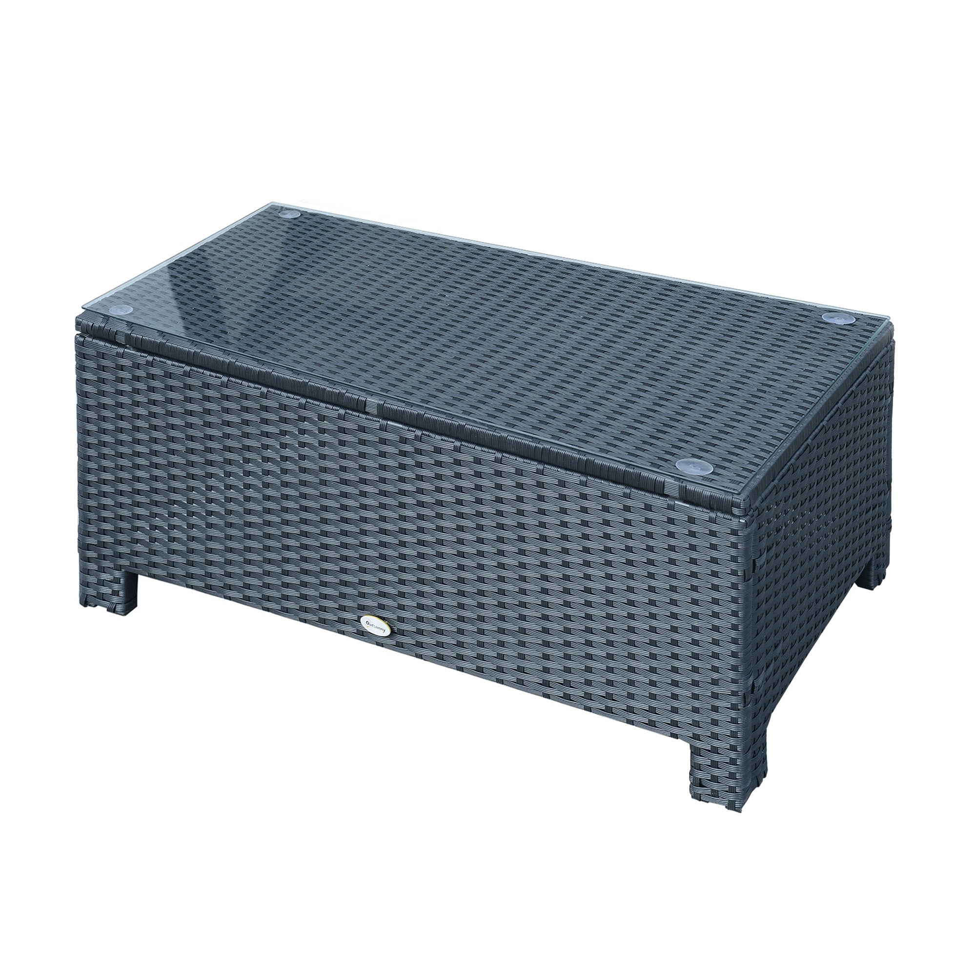 Rattan Garden Coffee Table with Tempered Glass and Iron Frame - Black