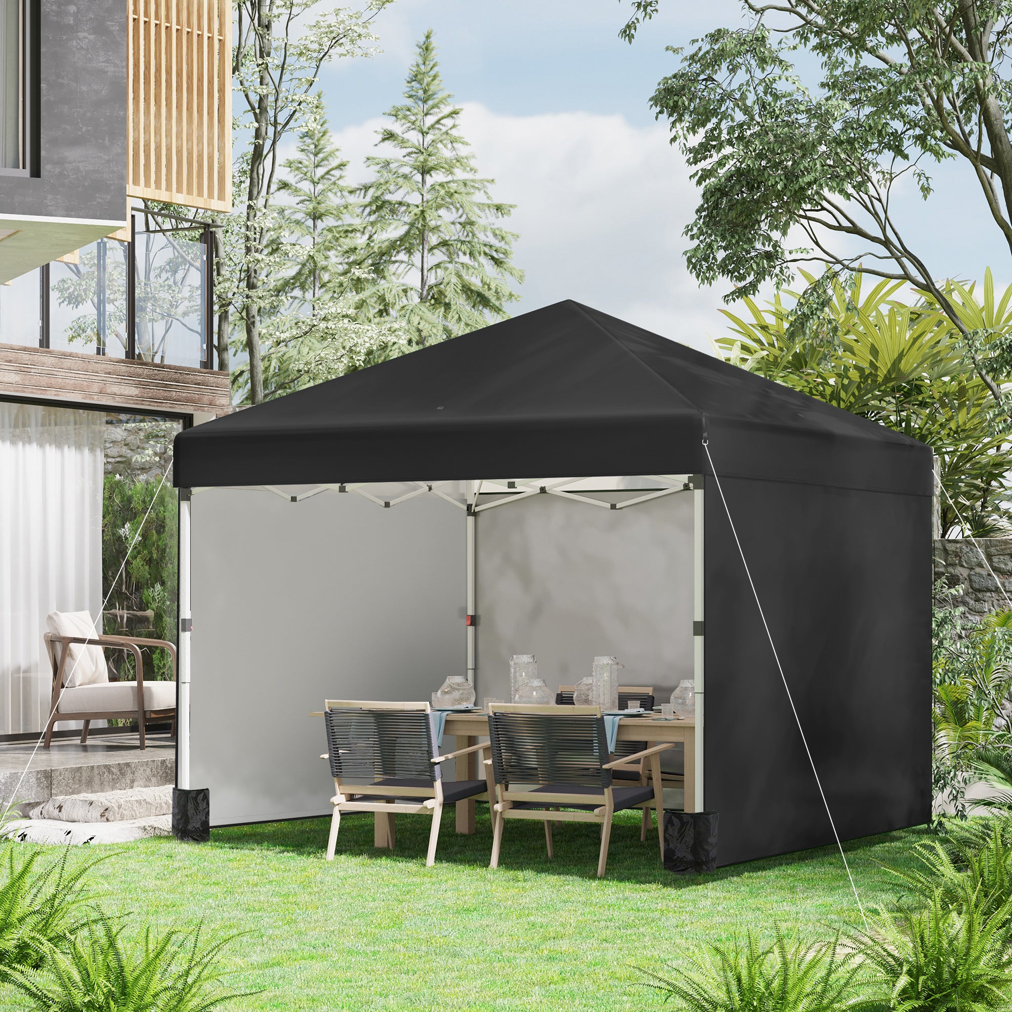 3 x 3m Pop Up Gazebo Event Shelter with Adjustable Height, 2 Sidewalls, Weight Bags & Wheeled Bag - Black