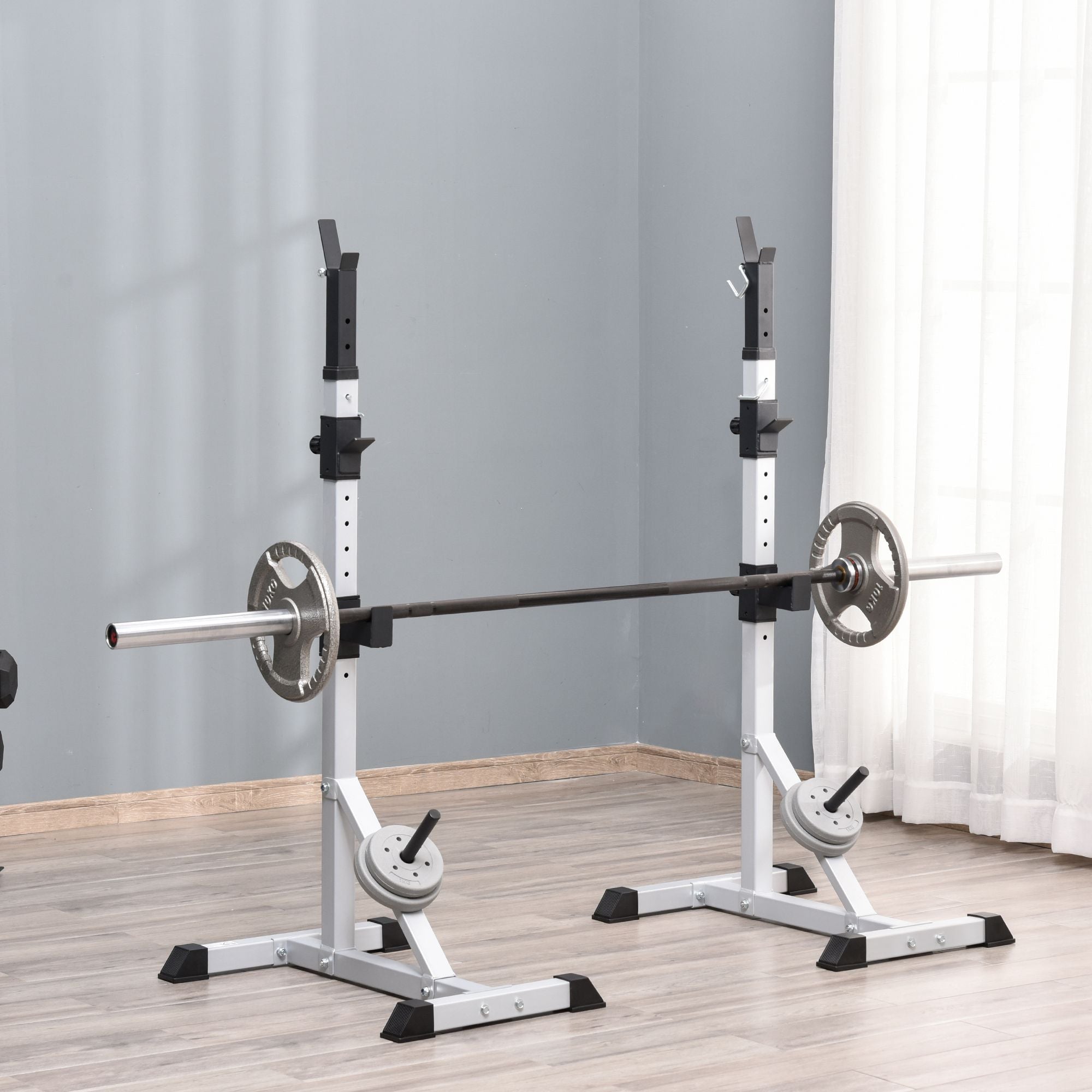 Adjustable Barbell Rack Squat Stand for Weight Lifting Home Gym Training - Silver Black