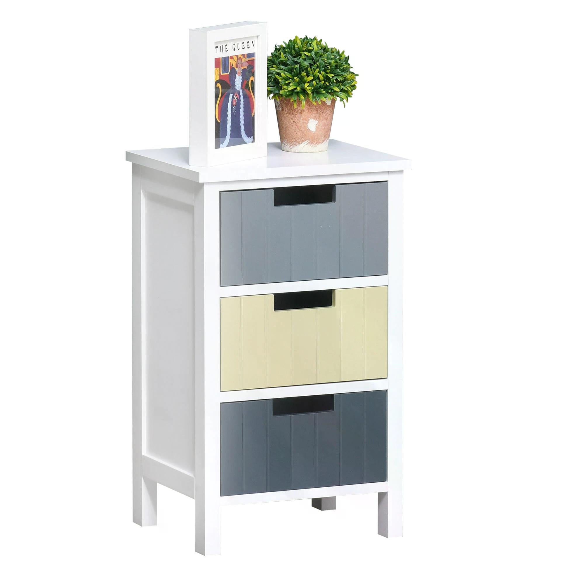 3 Drawer Storage Tower Dresser Chest with Wood Top for Bedroom Nursery Hallway - White Frame Multi-Colour Drawers
