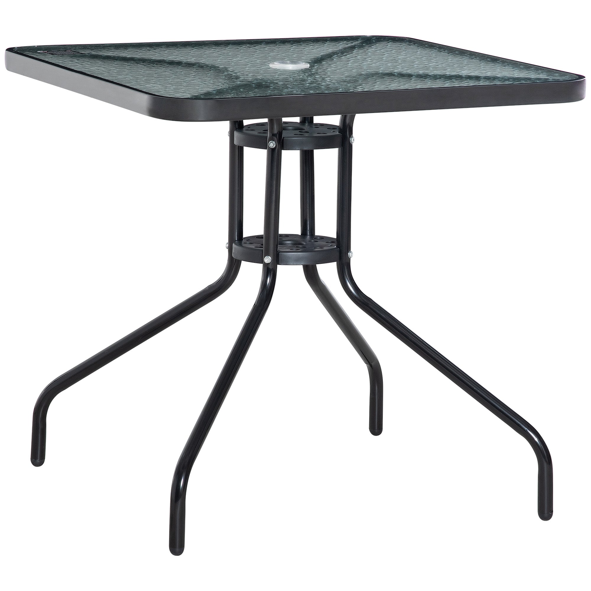 1 Piece Square Tempered Glass Bistro Table with Steel Frame - Black