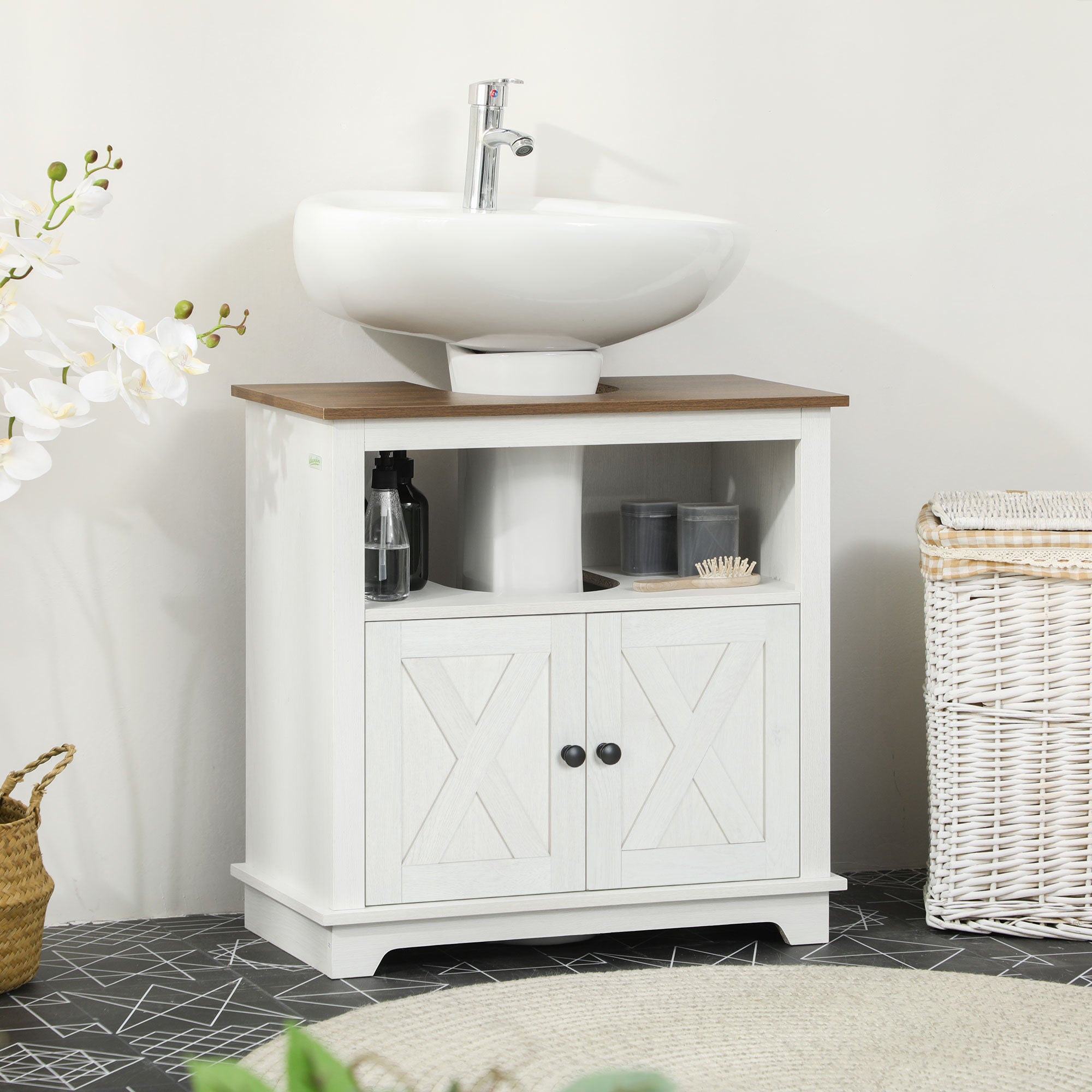 Space-Saving Under Sink Bathroom Vanity Unit with Double Doors - White