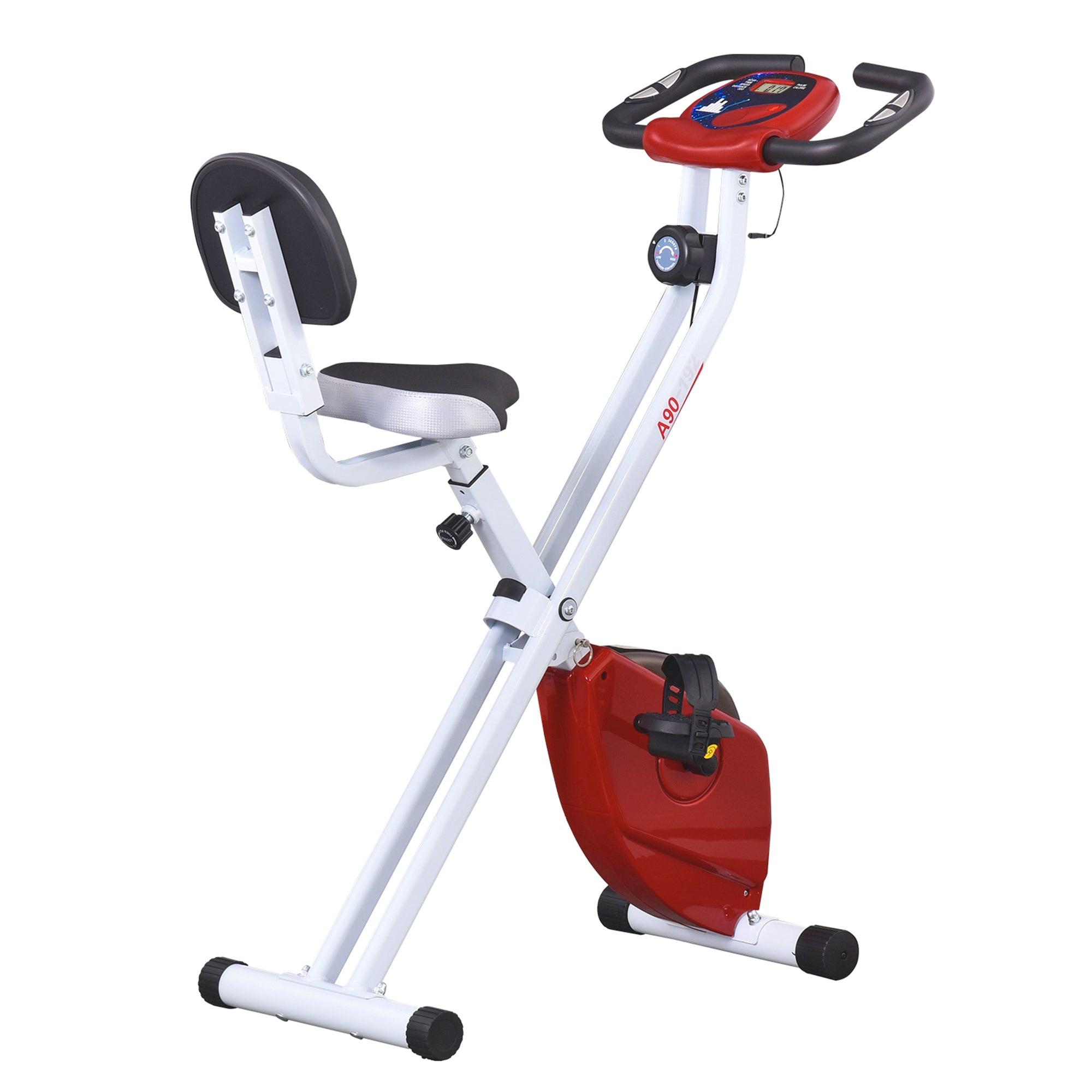 Steel Manual Stationary Exercise Bike with LCD Monitor - Red