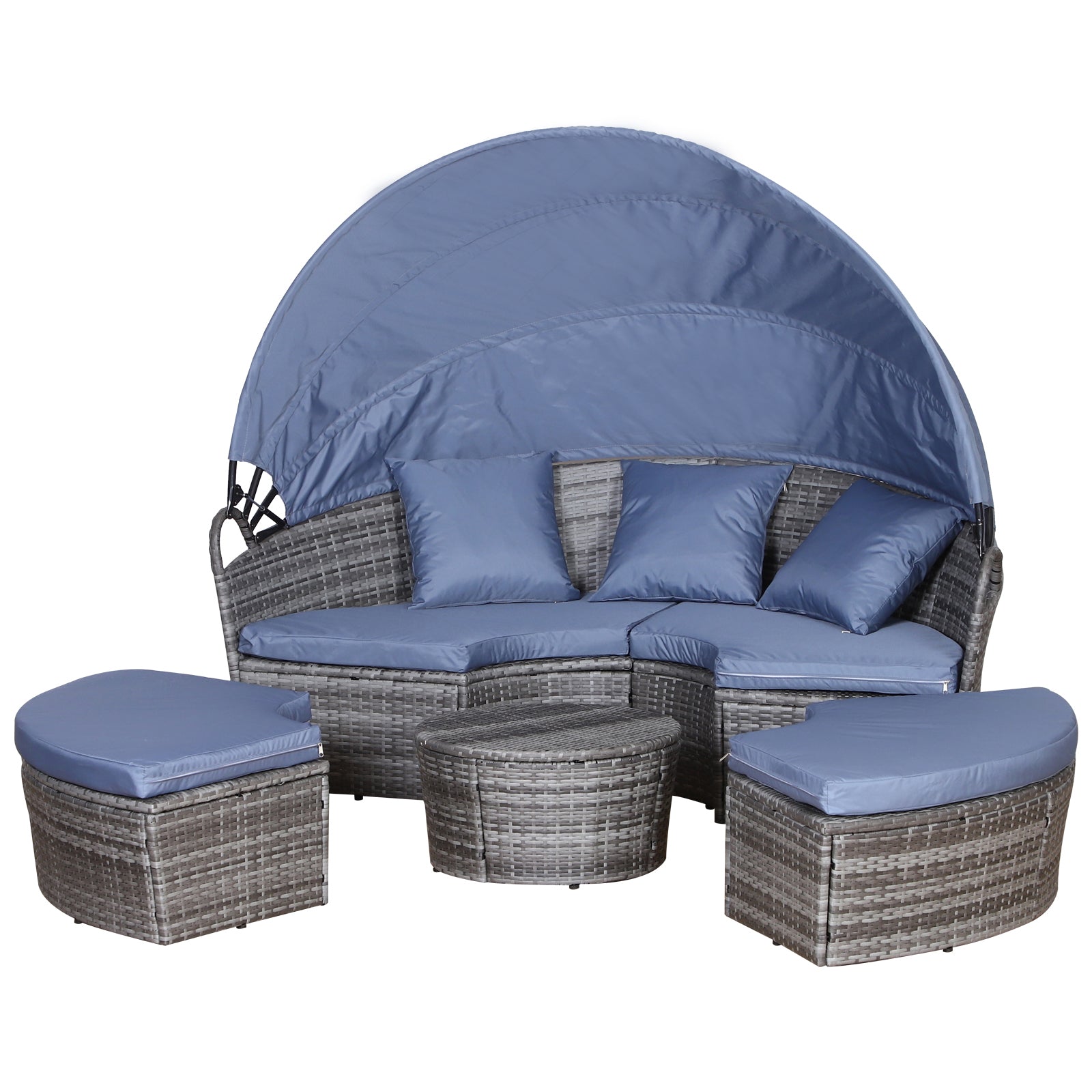6 Piece Grey Rattan Sofa Bed Garden Set with Cushions and Coffee Table - Grey