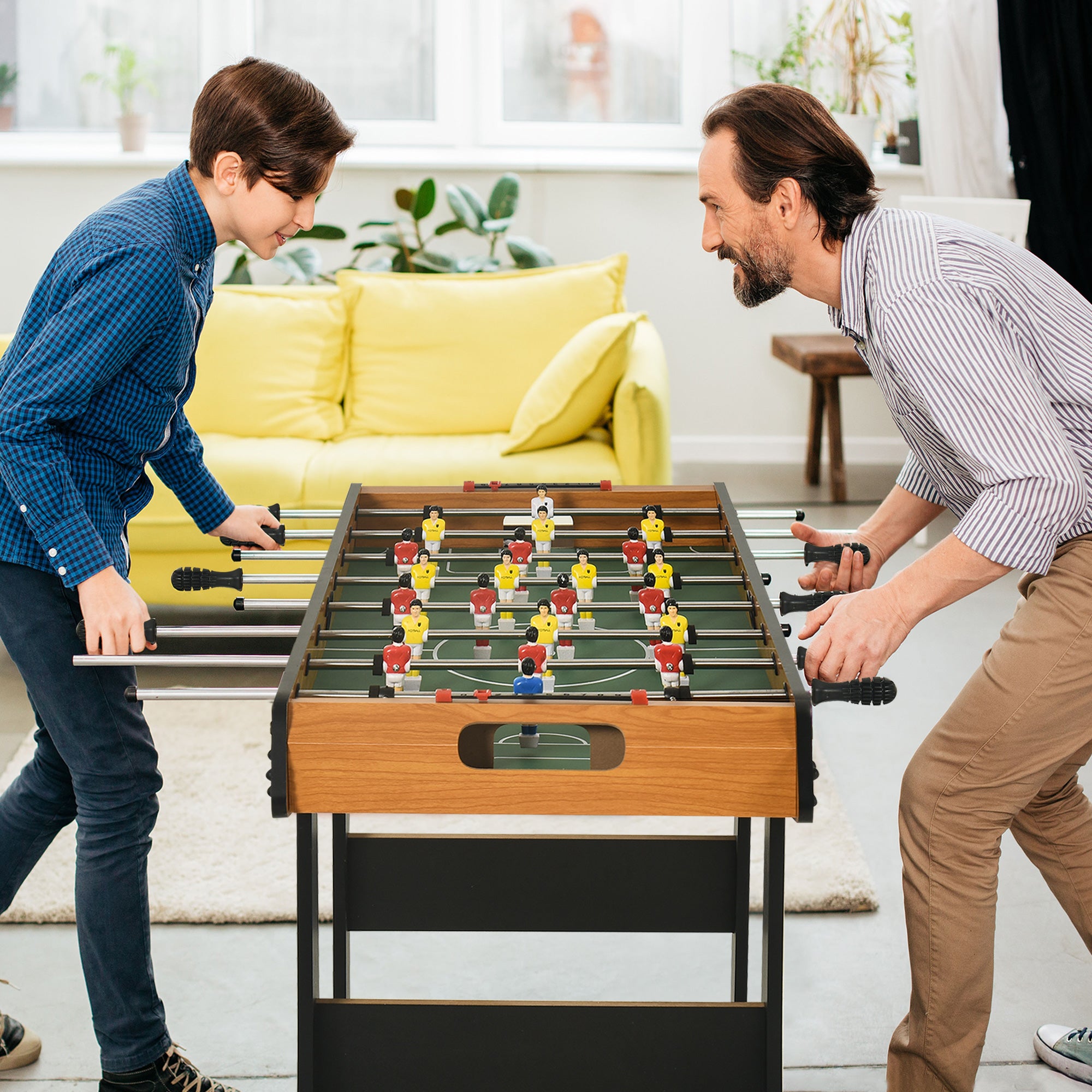 Folding Mini Foosball Soccer Table Football Gaming Table for Family Fun - Natural Wood Finish