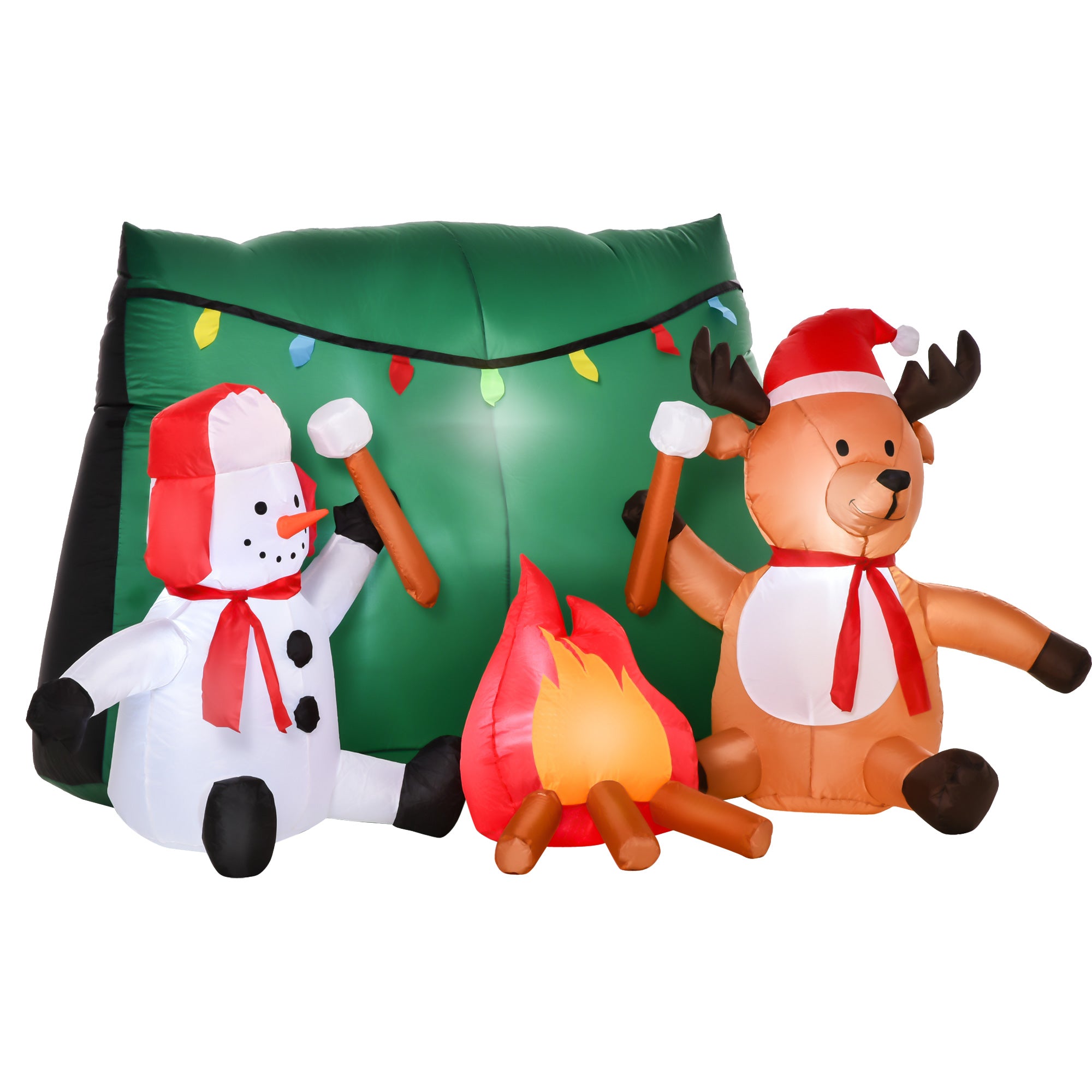 3.5FT Christmas Inflatable Snowman with Deer Camping LED Lighted Decoration - Green White Brown Red