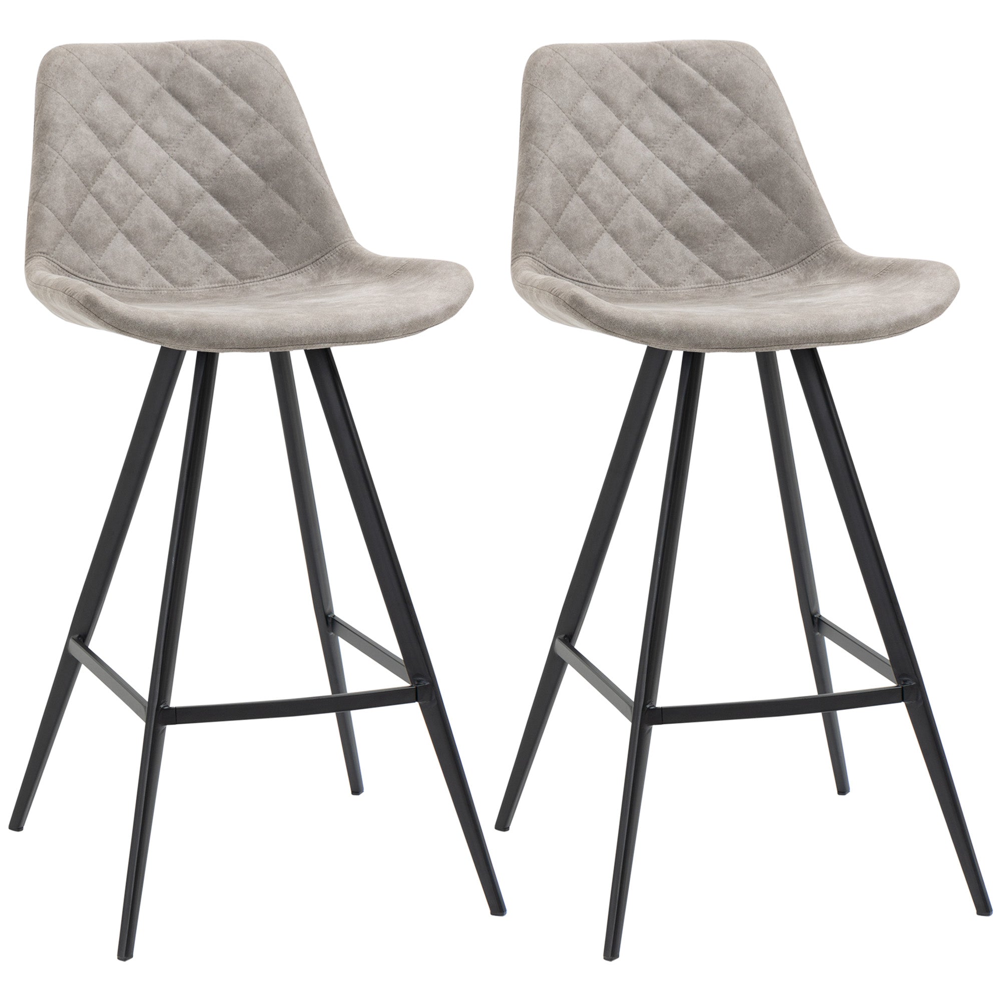 Set of 2 Vintage Microfiber Bar Stools with Comfortable Padded Seats - Grey