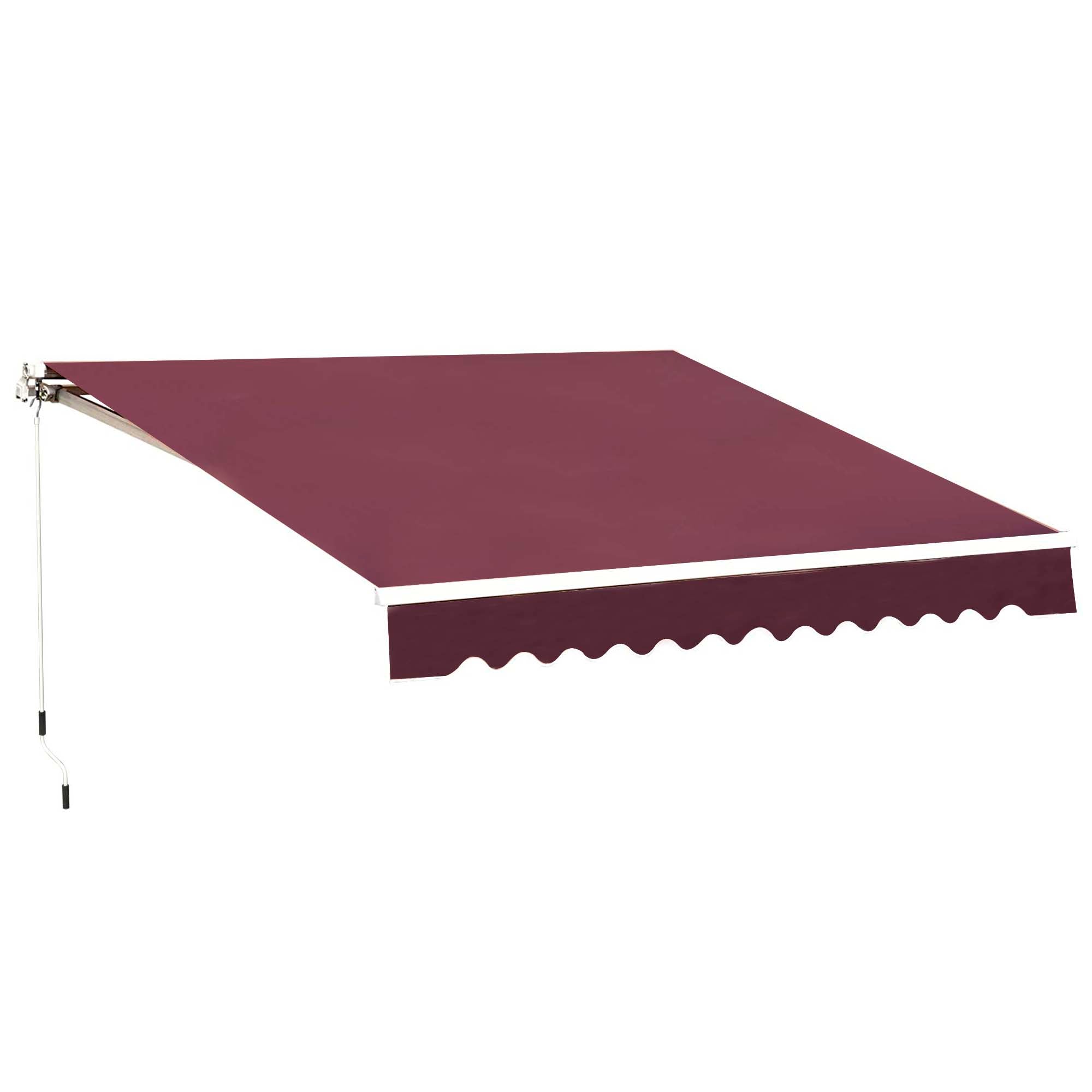 Manual Retractable Patio Awning with Water-Resistant Polyester - Red