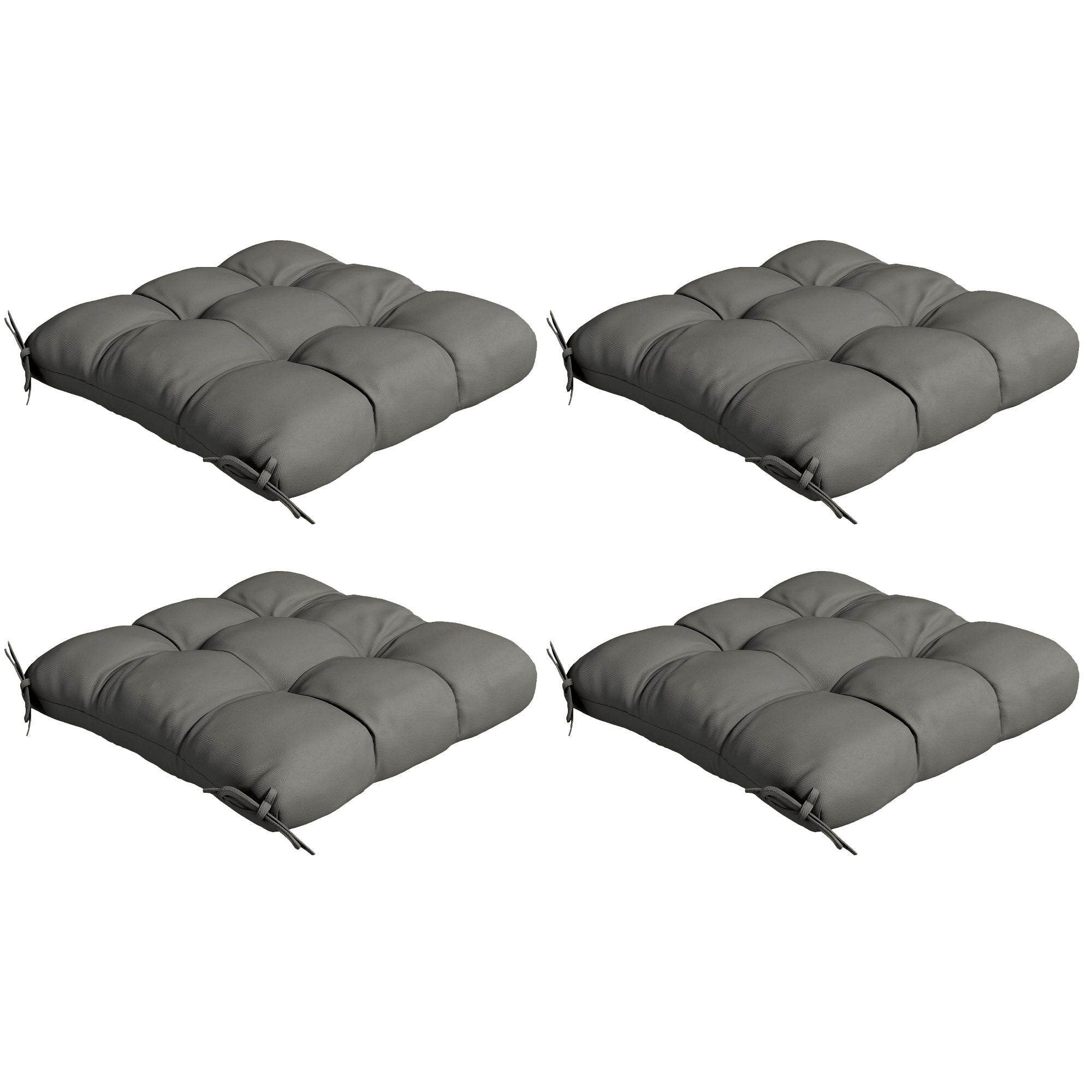 Set of 4 Foam Filled Patio Chair Cushions with Ties - Charcoal Grey