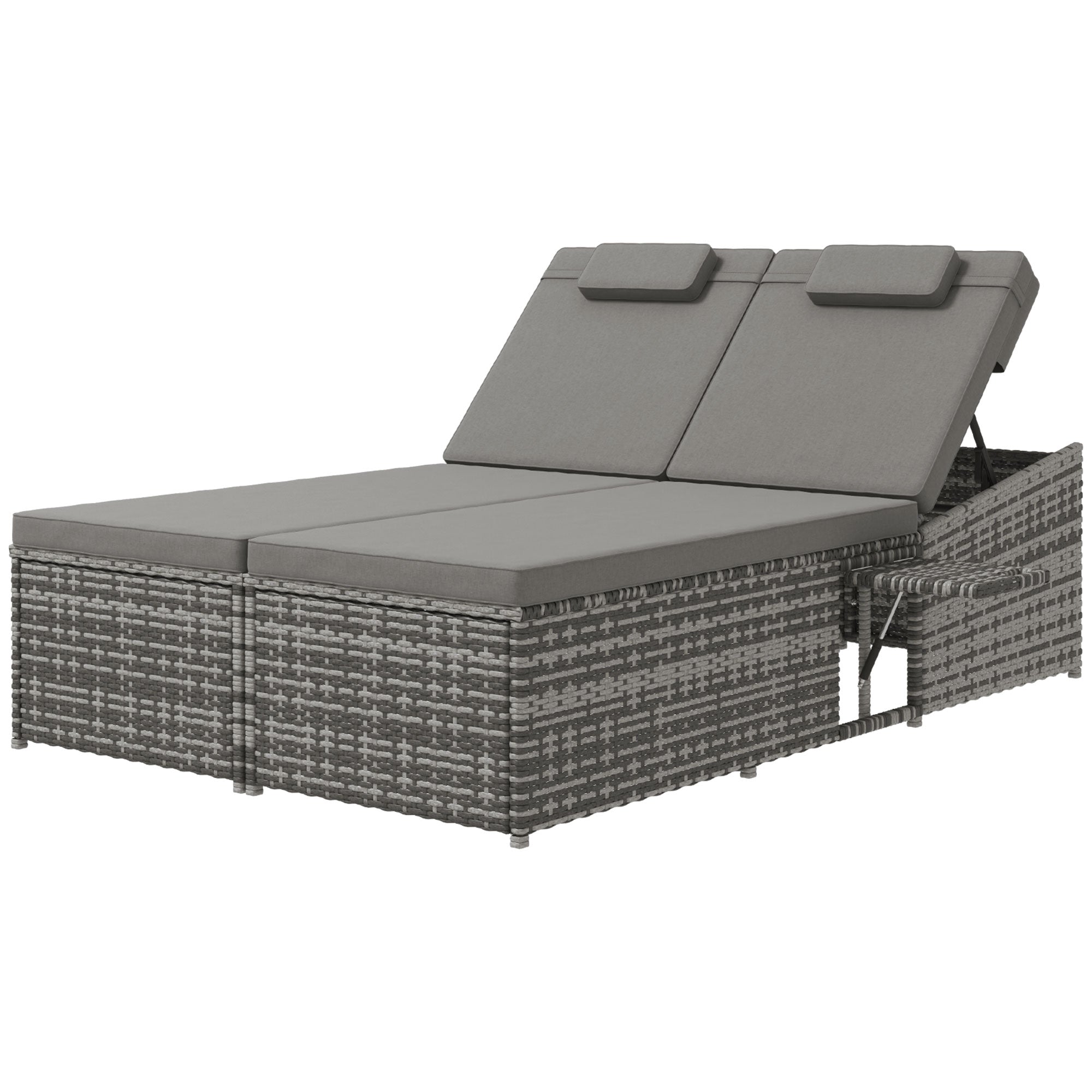 2 Seater Rattan Day Bed with Fire Retardant Cushions - Grey
