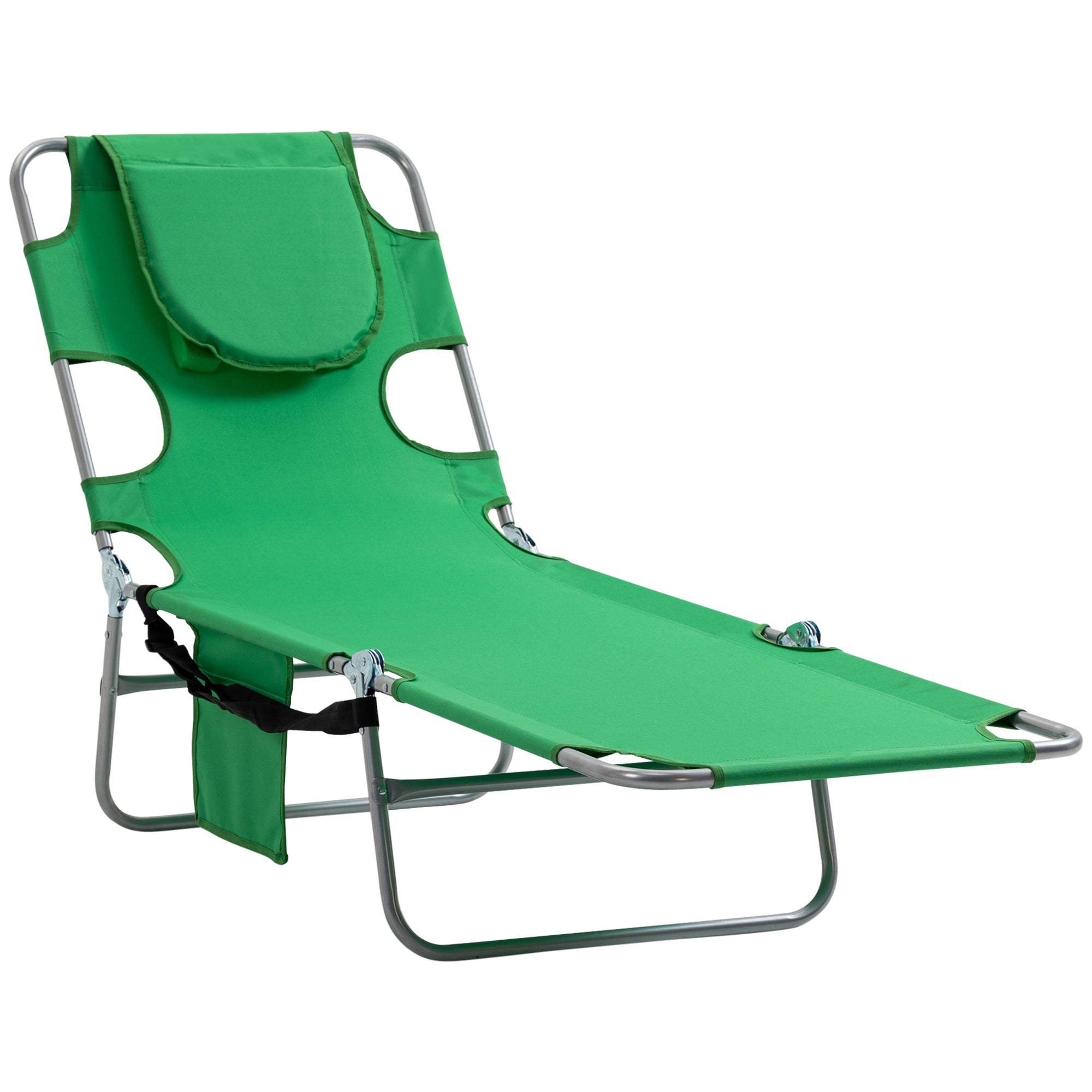 Beach Chaise Lounge with Face Cavity & Arm Slots, Reclining Portable Sun Lounger for Patio Garden Beach Pool - Green