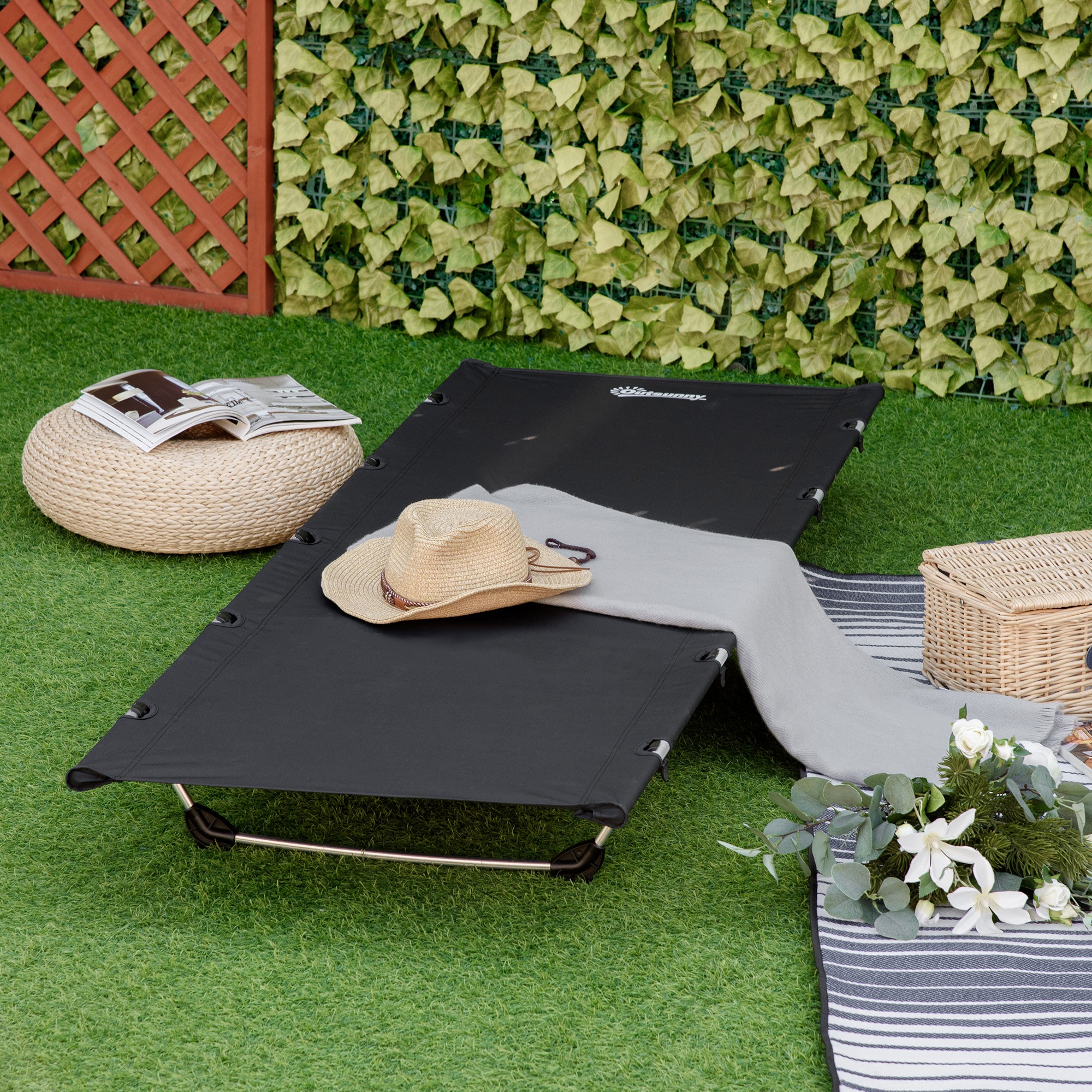 Lightweight Portable Camping Bed with Aluminium Frame - Grey