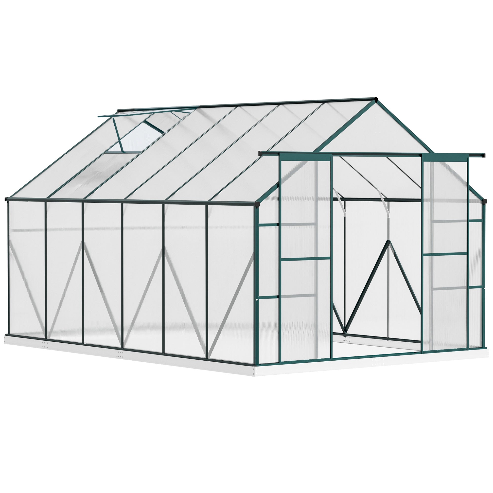 8 x 12ft Aluminium Frame Walk-In Greenhouse Kit with Polycarbonate Panels Clear