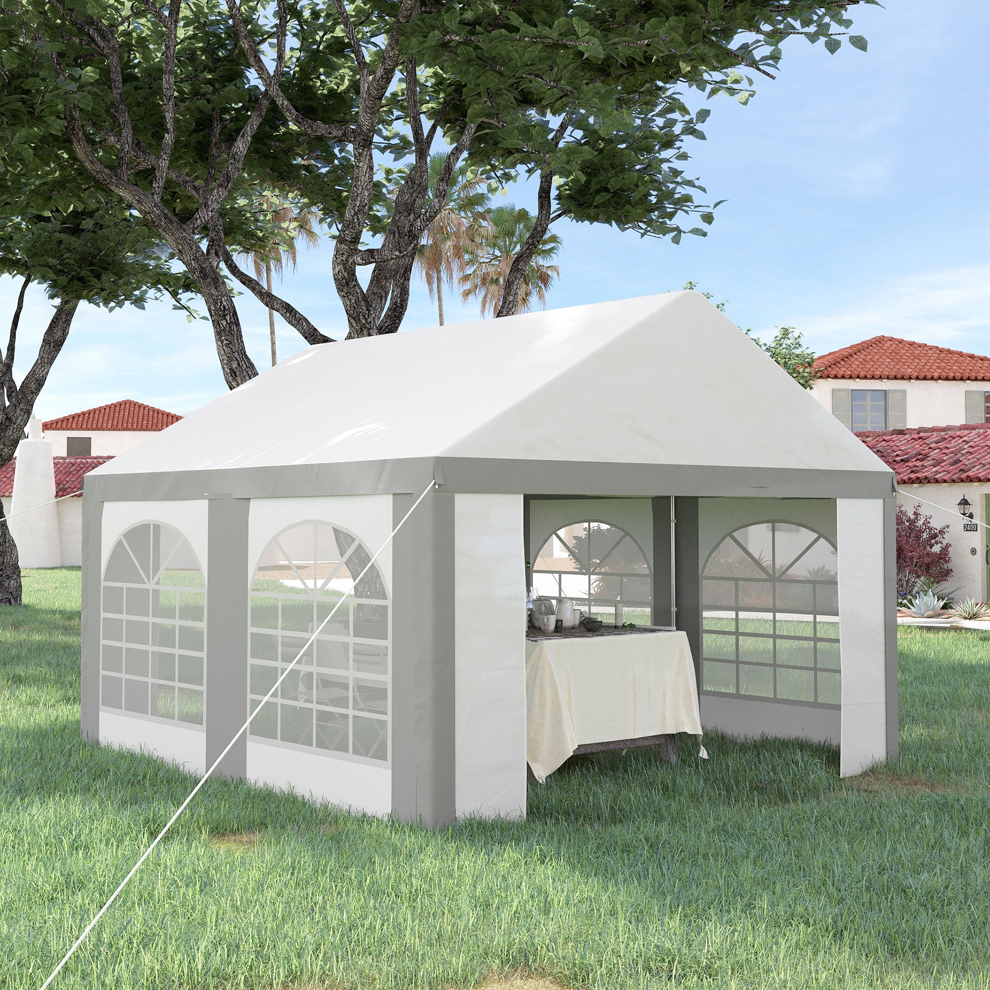 4 x 4m Galvanised Steel Party Tent with Sides & Windows - White