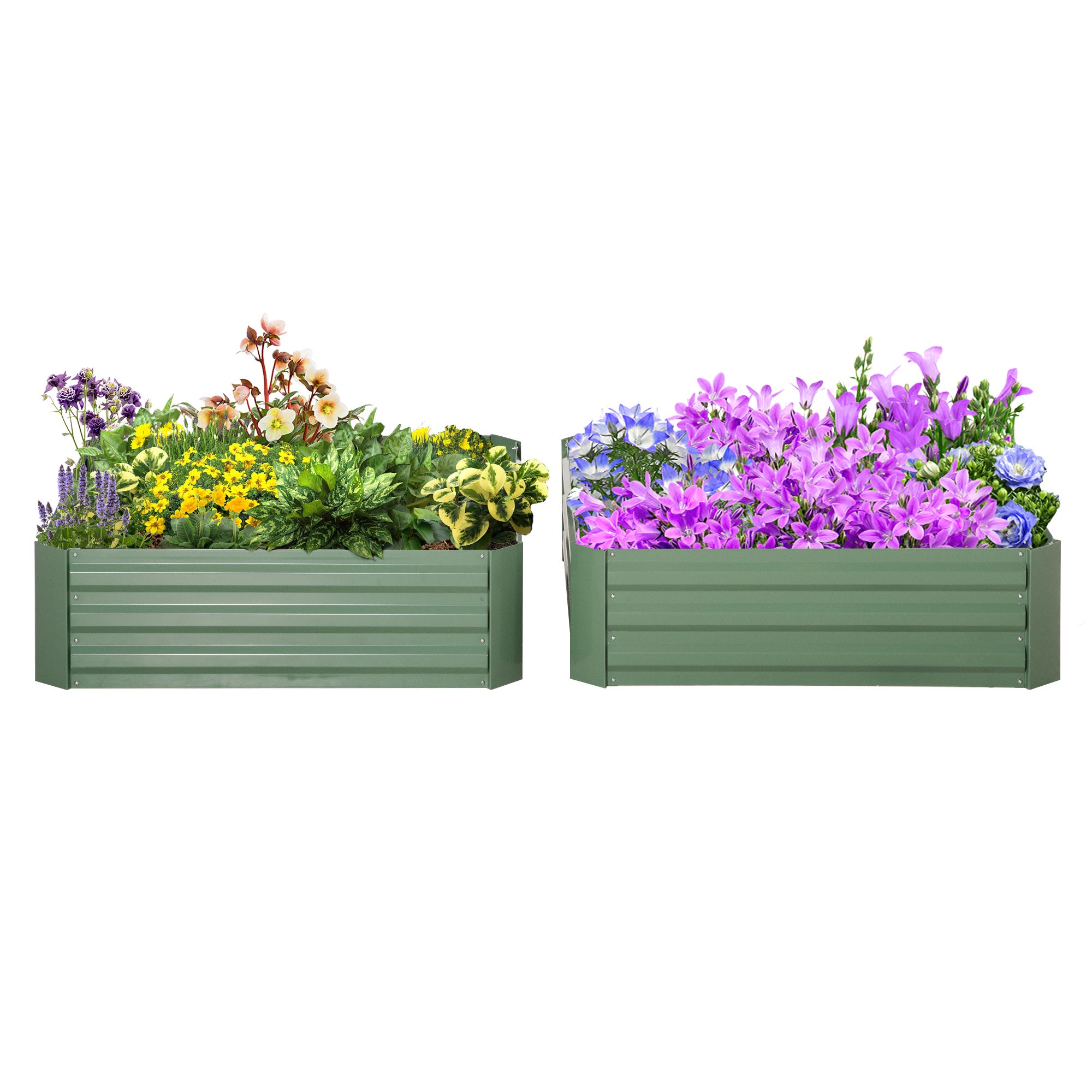 Set of 2 Raised Garden Beds 100x100x30cm Open Bottom Galvanised Planters - Green