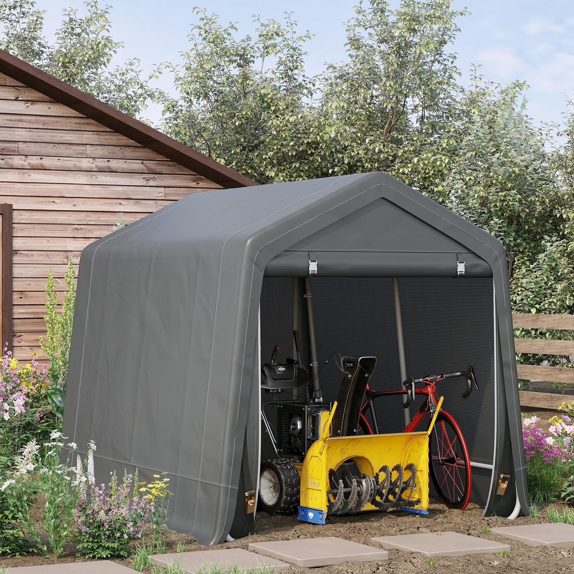 Garden Storage Tent with Metal Frame and Double Zipper Doors - Dark Grey