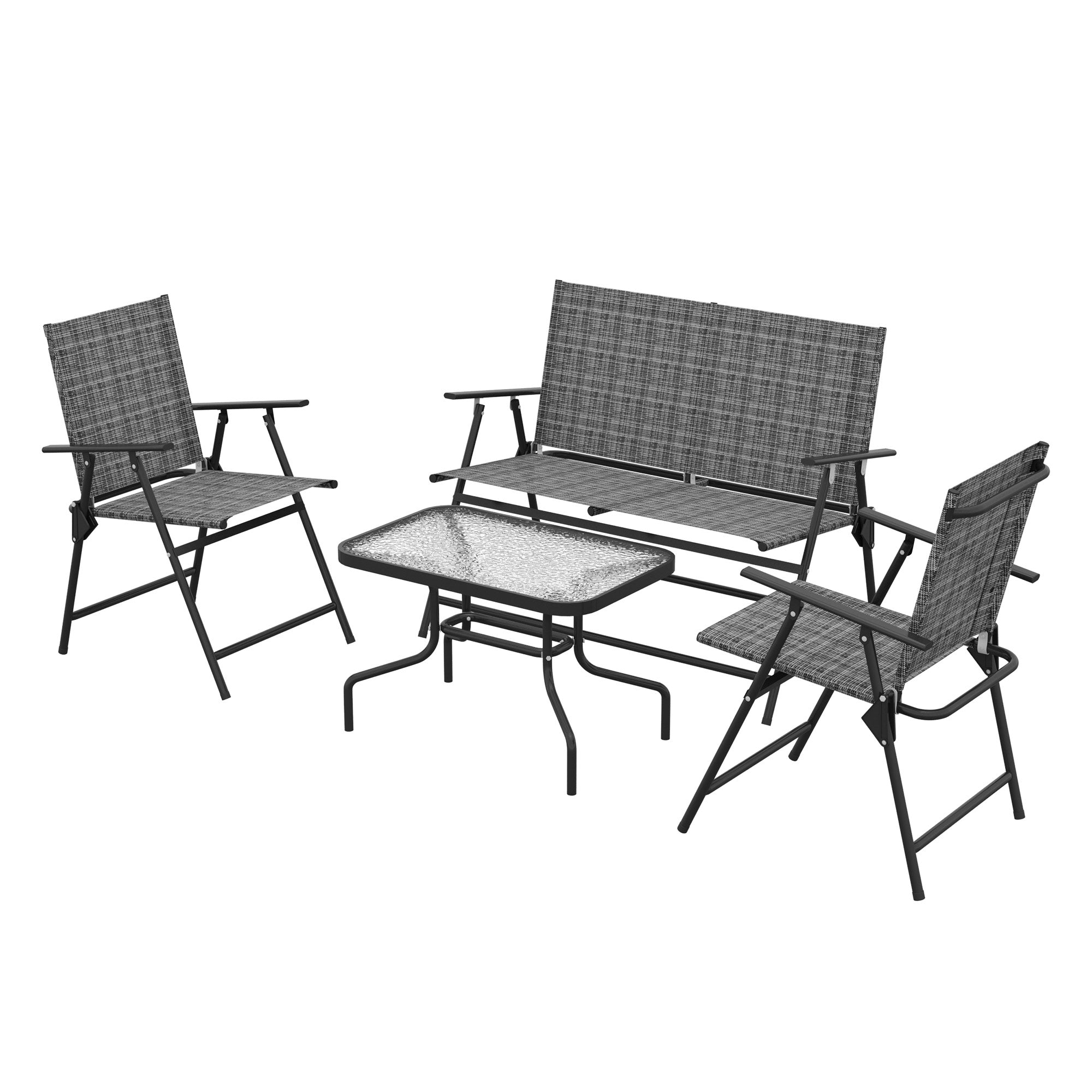 4 Piece Patio Furniture Set with Breathable Mesh Seats - Mixed Grey