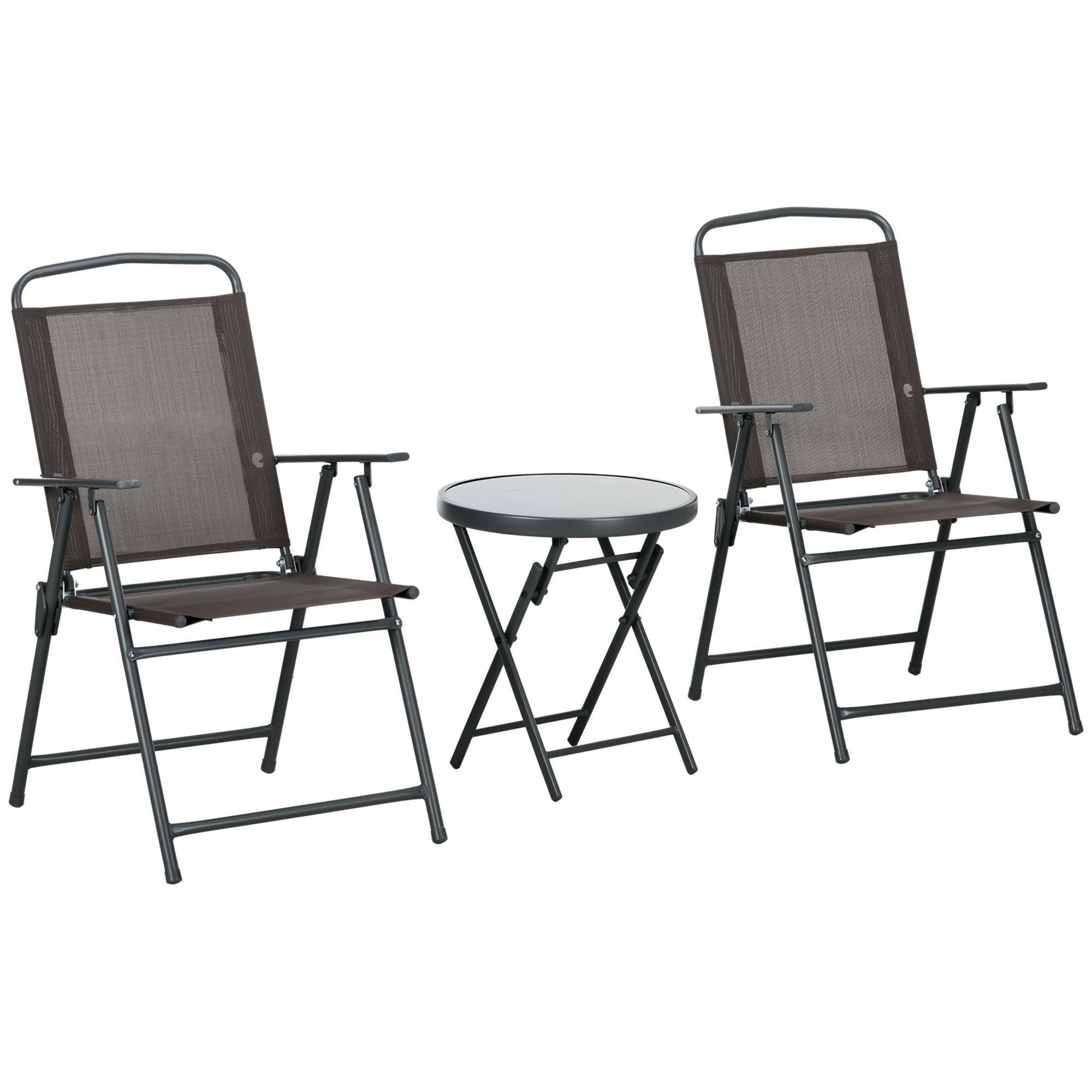 3 Piece Outdoor Bistro Set with Foldable Armchairs and Glass Table Brown