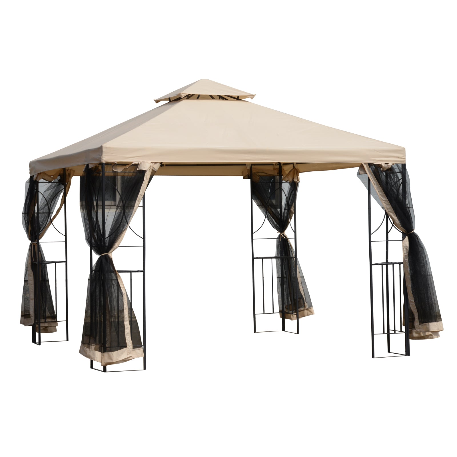 3x3m Garden Gazebo Tent with Netting and 2-Tier Roof - Steel Frame