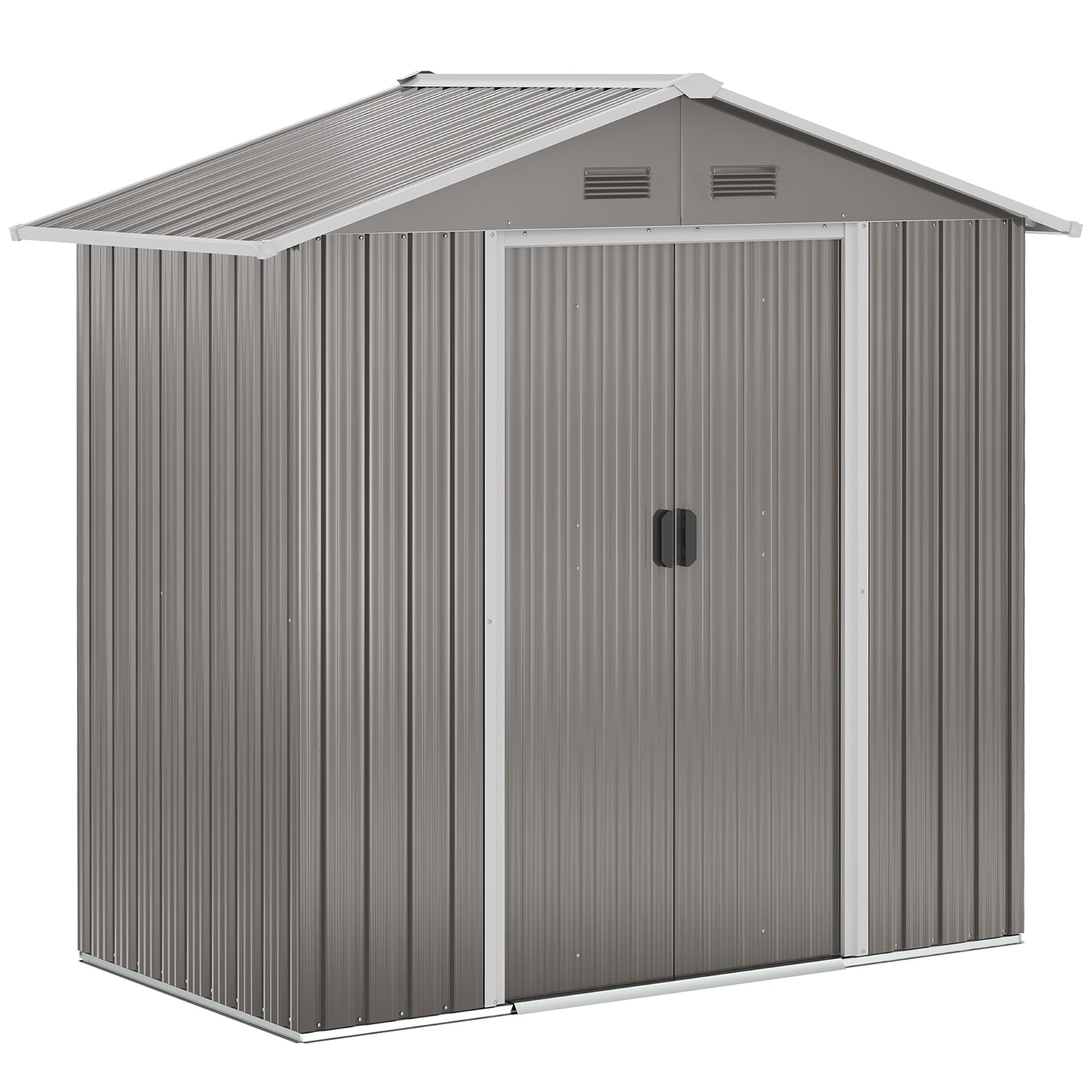 6.5ft Metal Garden Storage Shed with Double Sliding Doors Grey