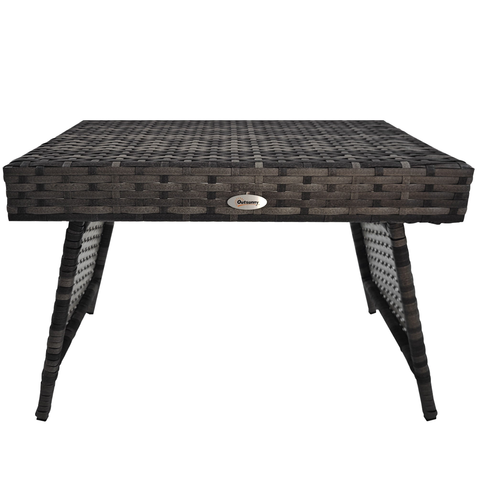 Foldable Outdoor Coffee Table with Metal Frame and Rattan Weave - Mixed Grey