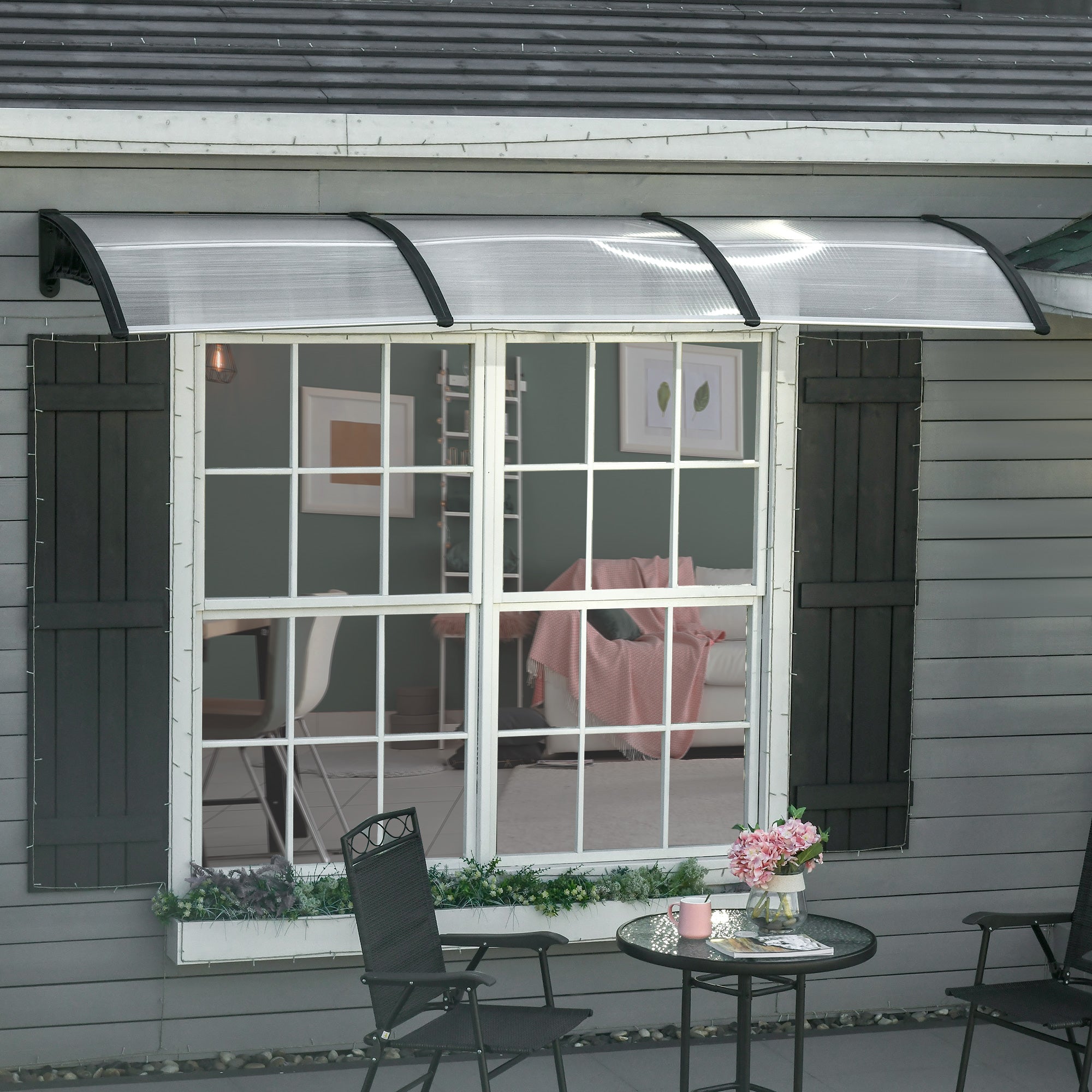 3 Panel Outdoor Awning with UV Resistant Polycarbonate - Clear