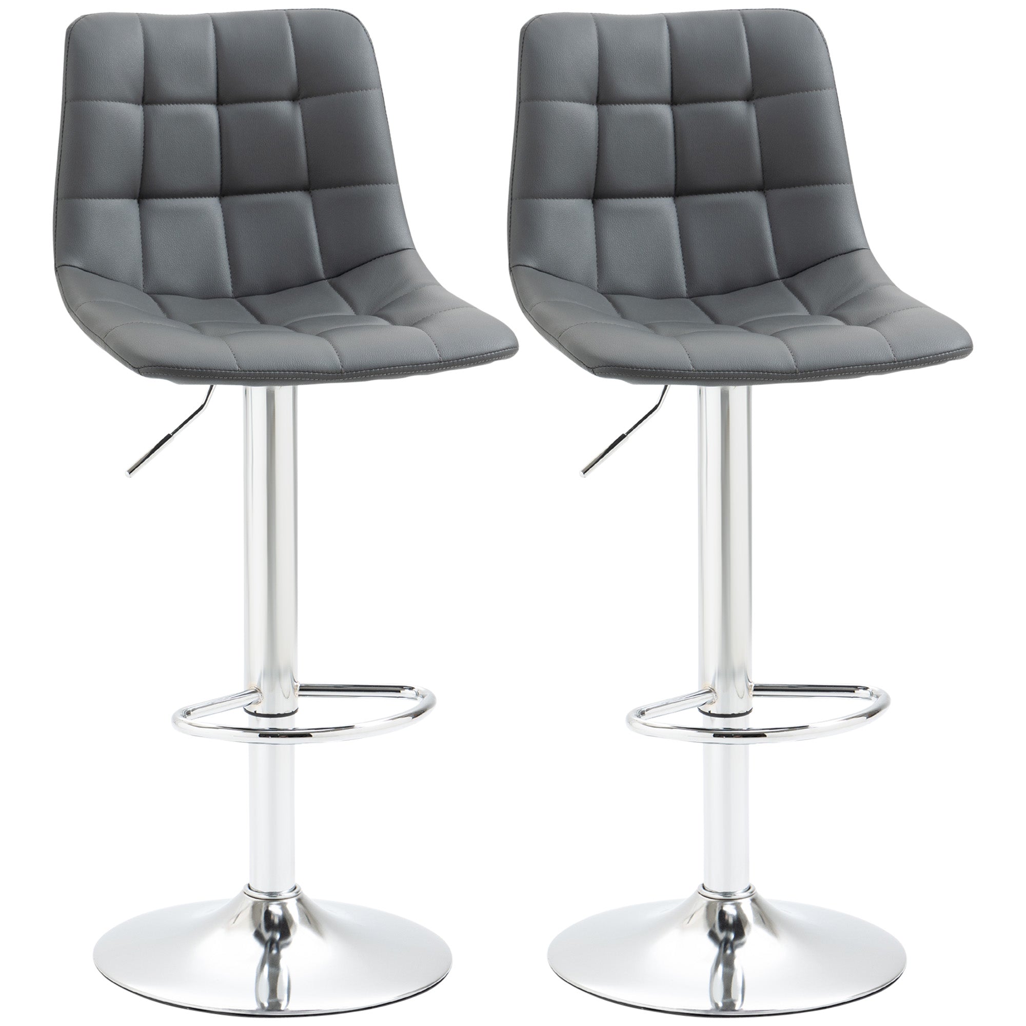 Modern Adjustable Bar Stools Set of 2 with 360 Degree Swivel - Grey