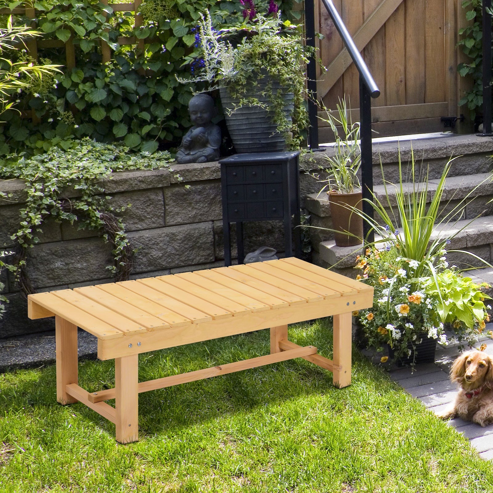 5 Piece 2 Seater Outdoor Wooden Bench Set - Natural Fir Wood Finish