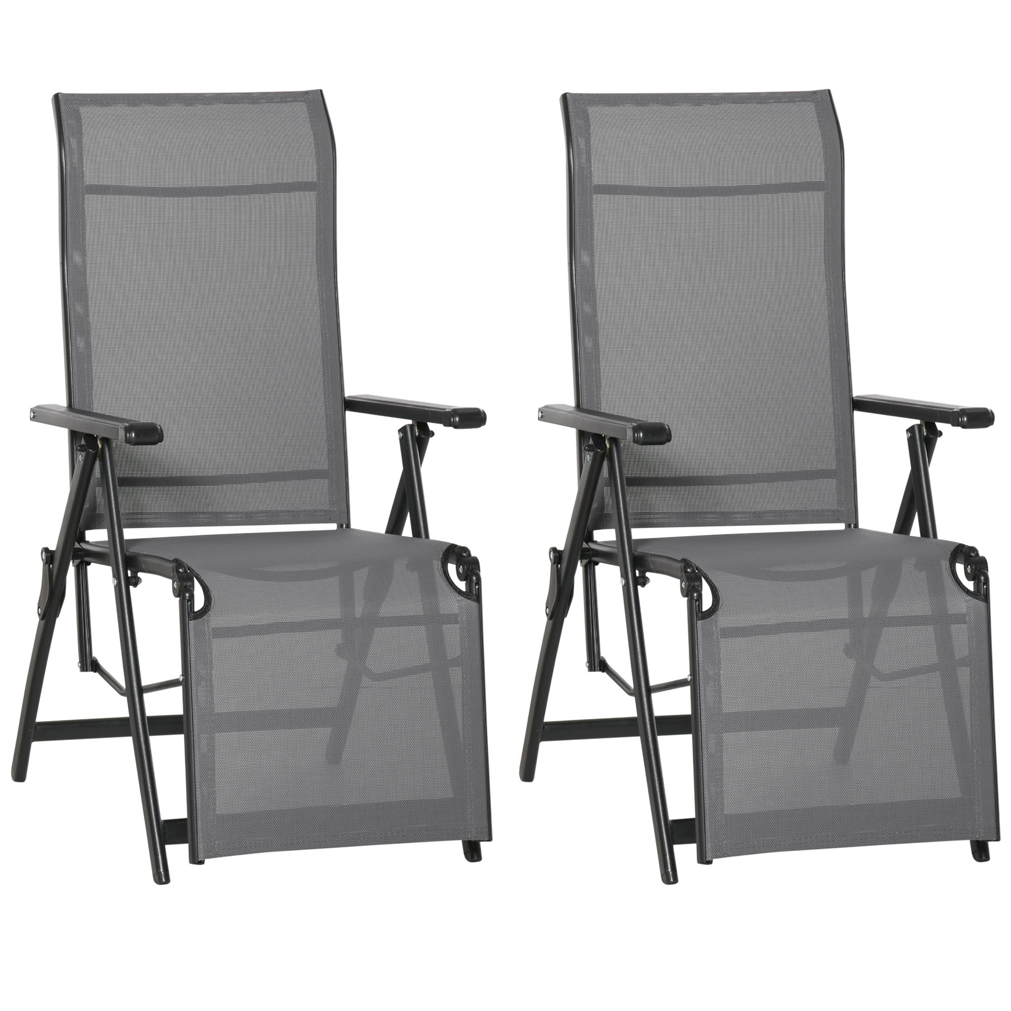 Set of 2 Adjustable Outdoor Sun Loungers with Steel Frame - Grey
