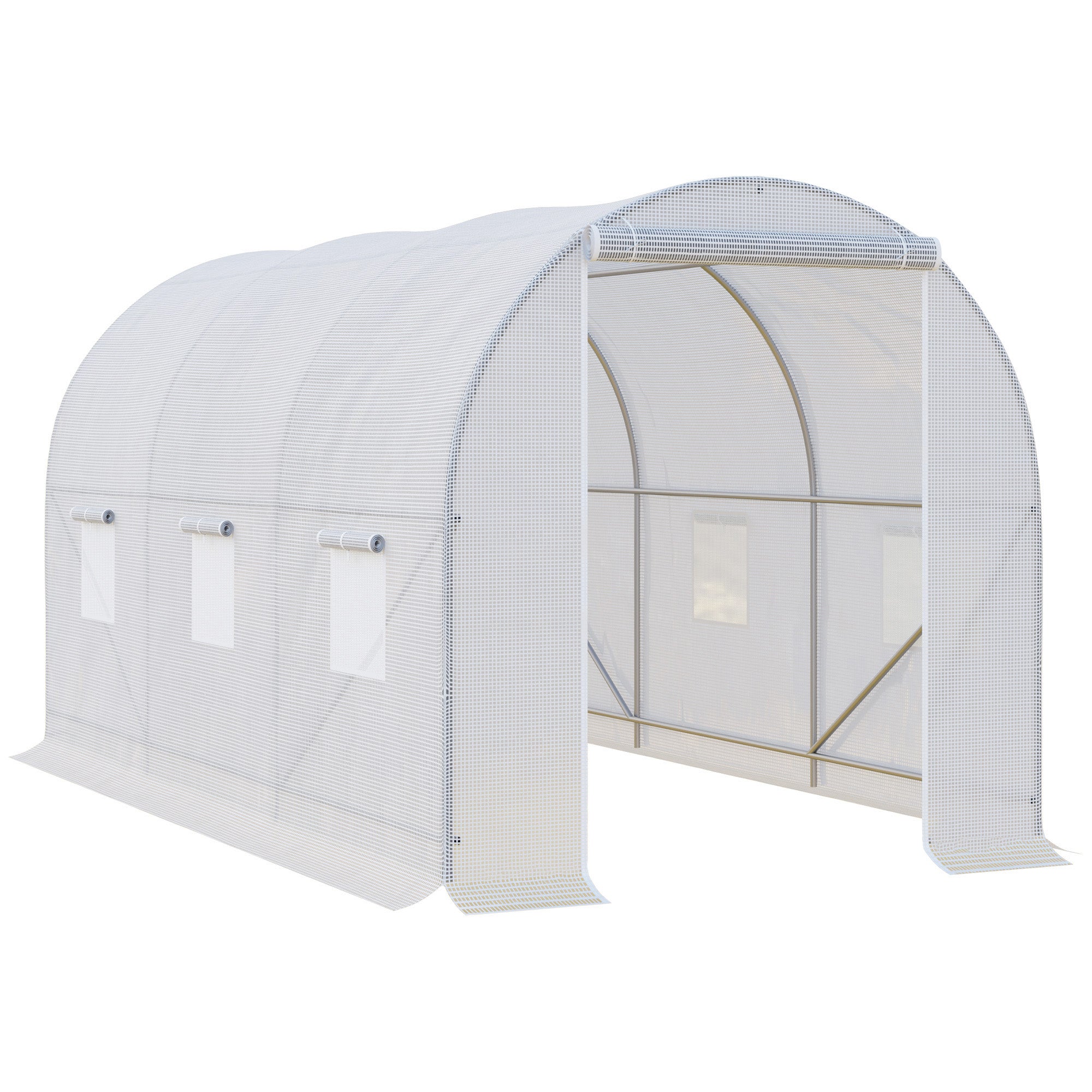 Walk-In Polytunnel Greenhouse with Steel Frame and UV Protection Cover - White