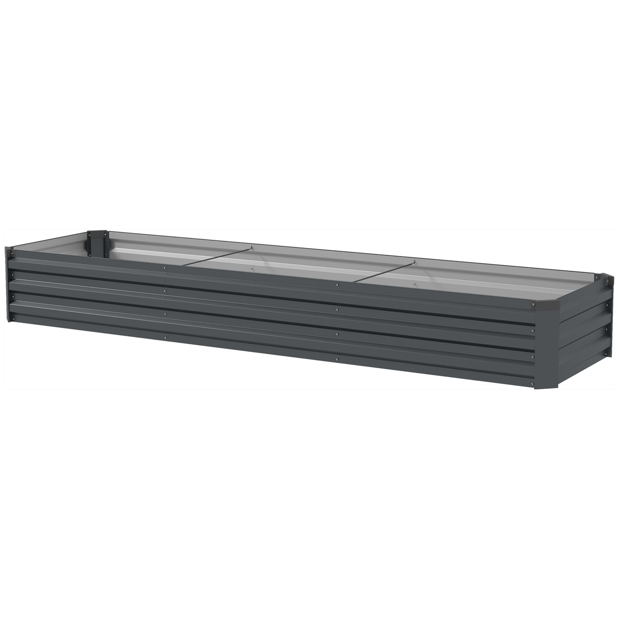 Galvanised Steel Raised Garden Bed 240x60cm with Safety Edging Grey