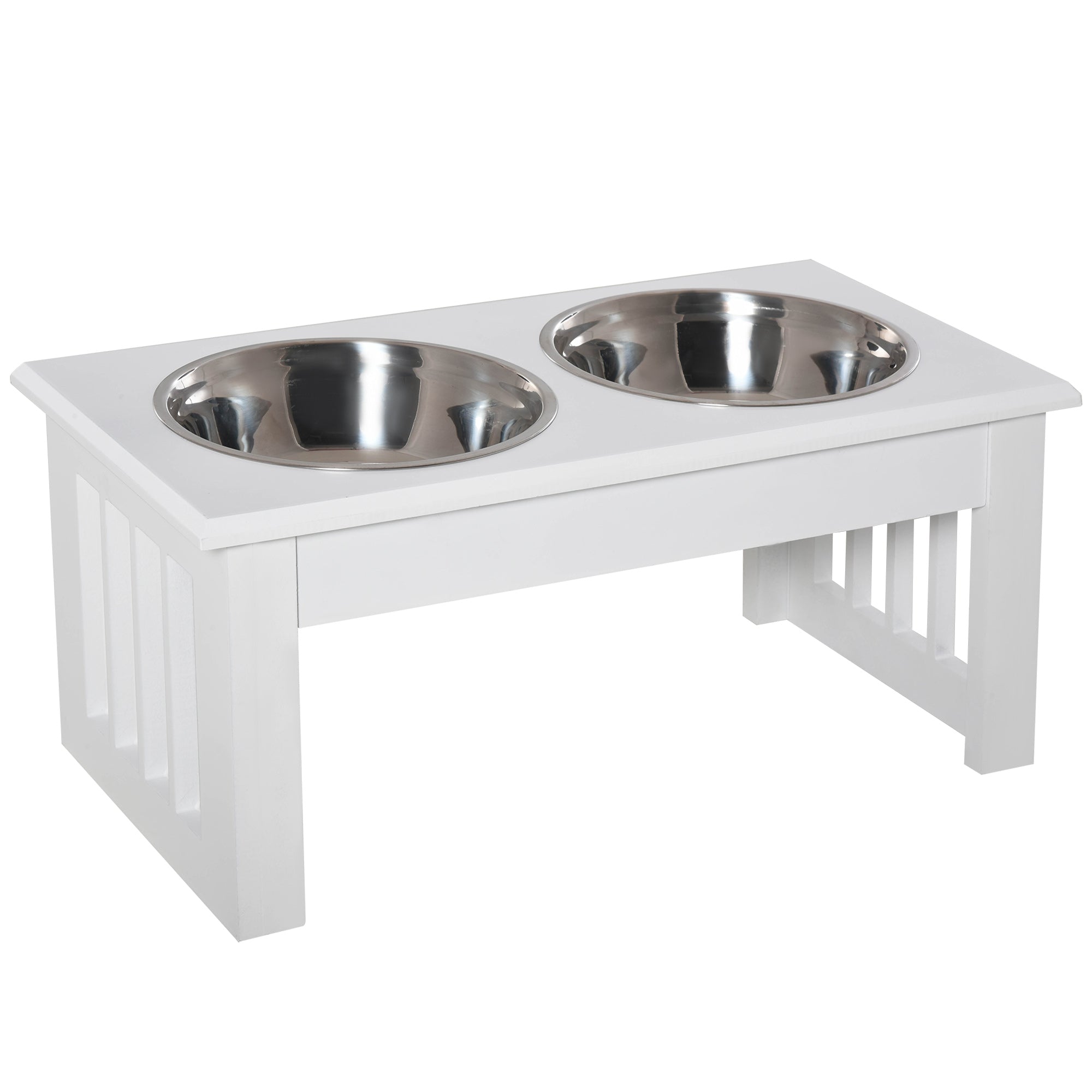 Stainless Steel Elevated Pet Feeder 43.7x24x15 cm with Double Bowls - White