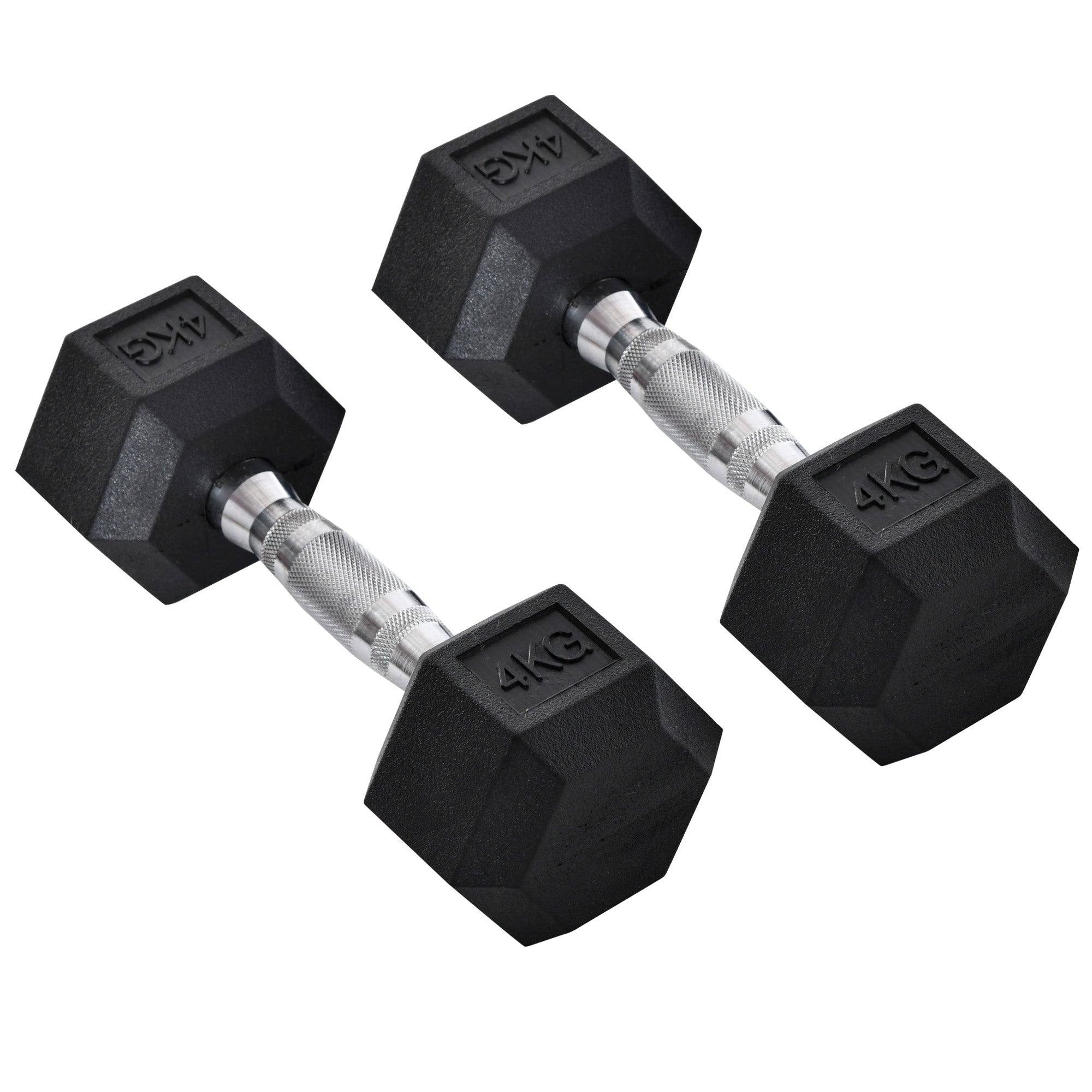 Set of 2 Rubber Hex Dumbbells 4kg - Steel Core Weight Lifting Kit