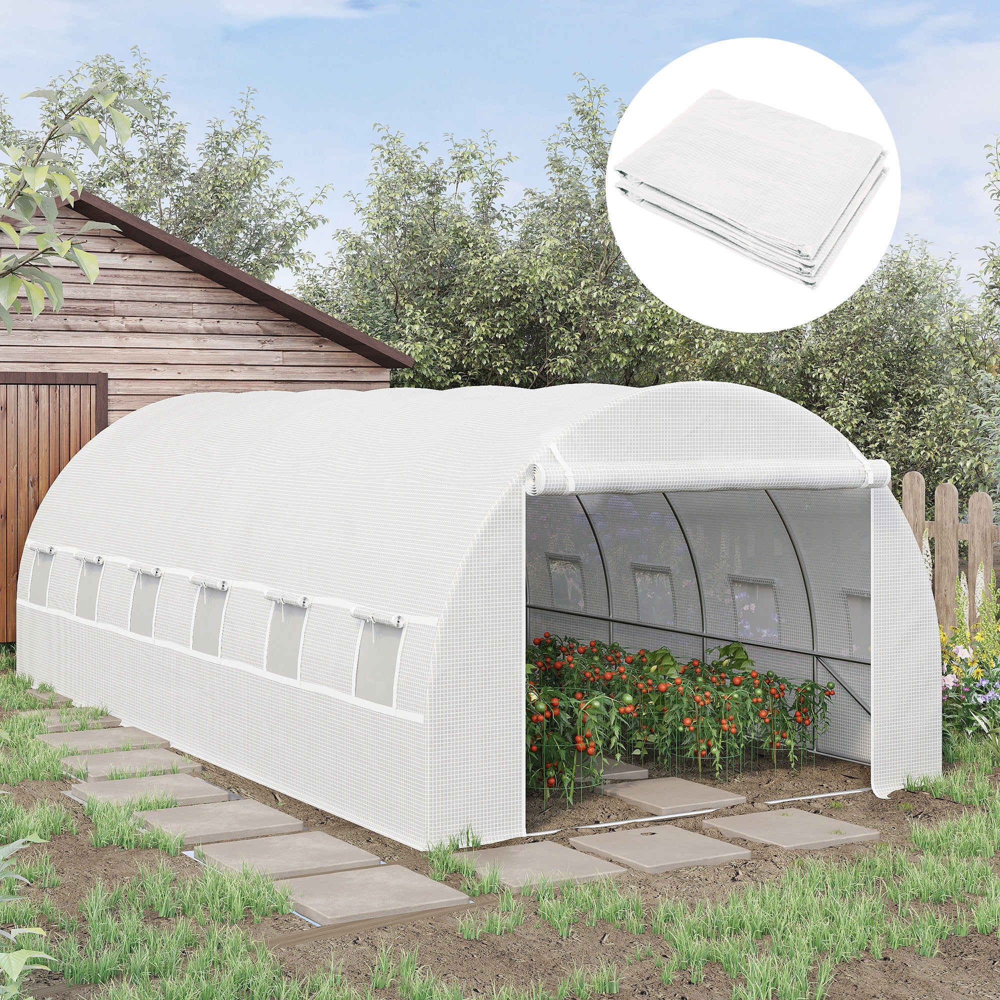 Greenhouse Replacement Cover with Roll-Up Windows Door 6x3x2m White