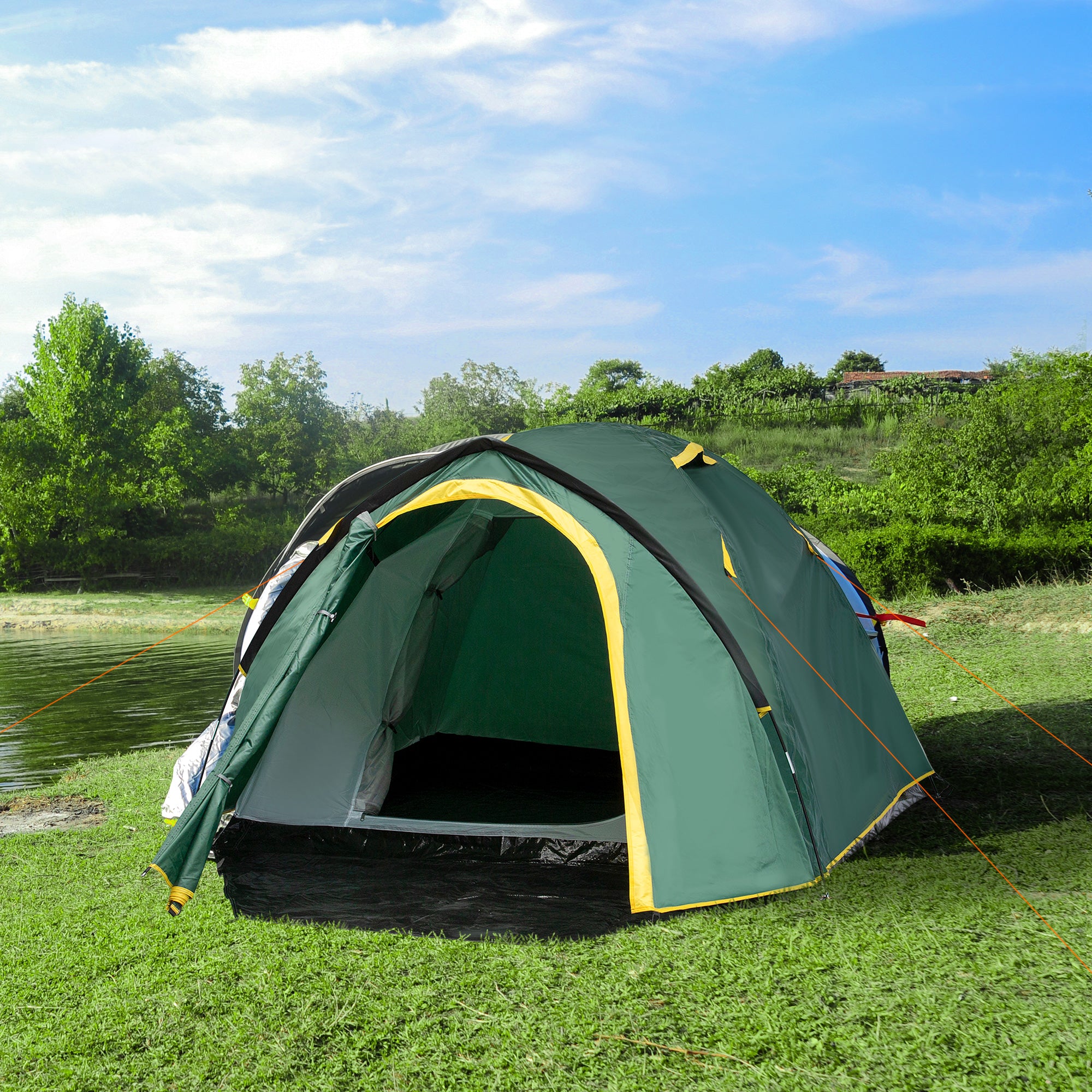 2 Person Waterproof Dome Camping Tent with Large Windows - Green and Yellow
