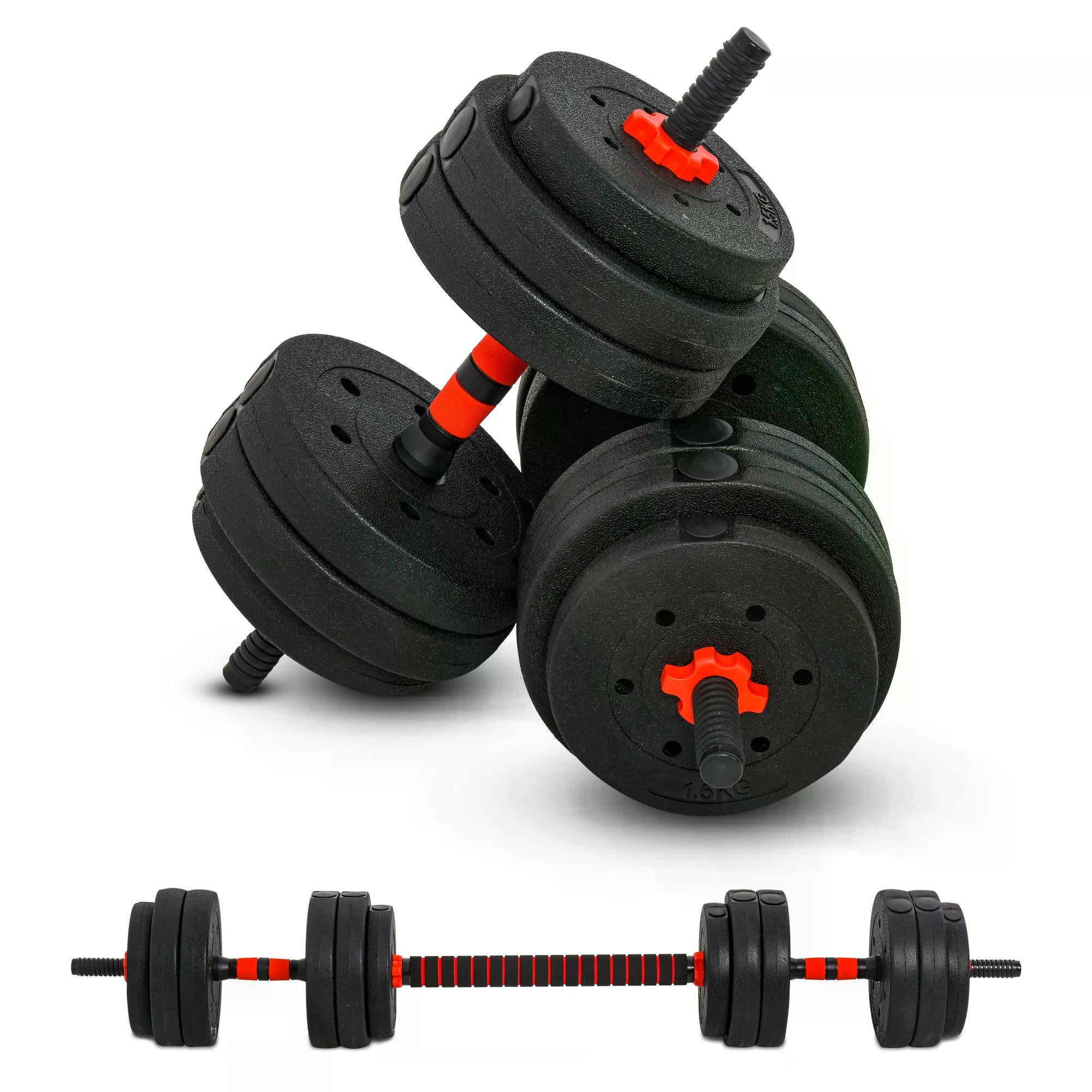 25kg 2 in 1 Adjustable Dumbbell and Barbell Set - Black