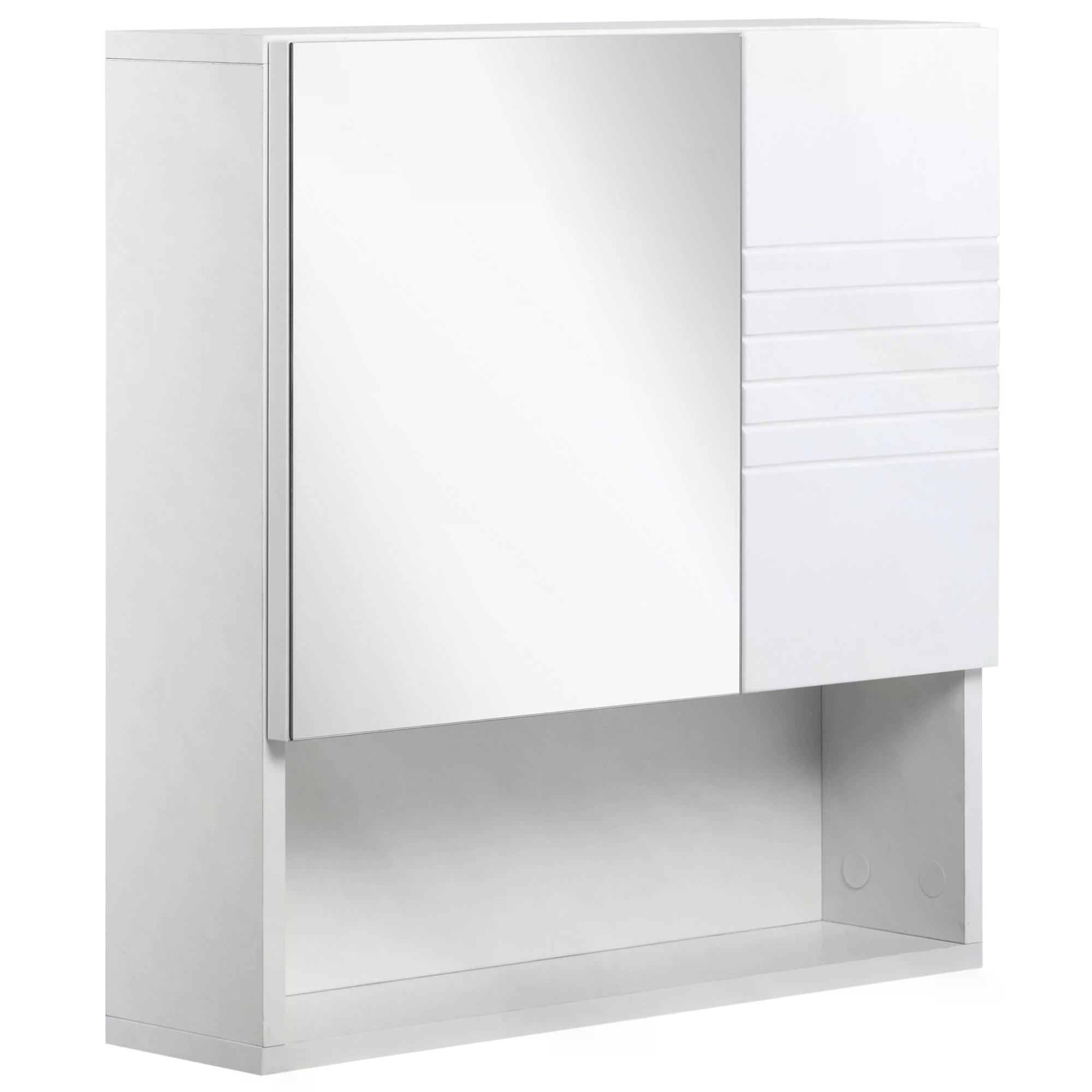Wall Mounted Bathroom Mirror Cabinet with Adjustable Shelves - White
