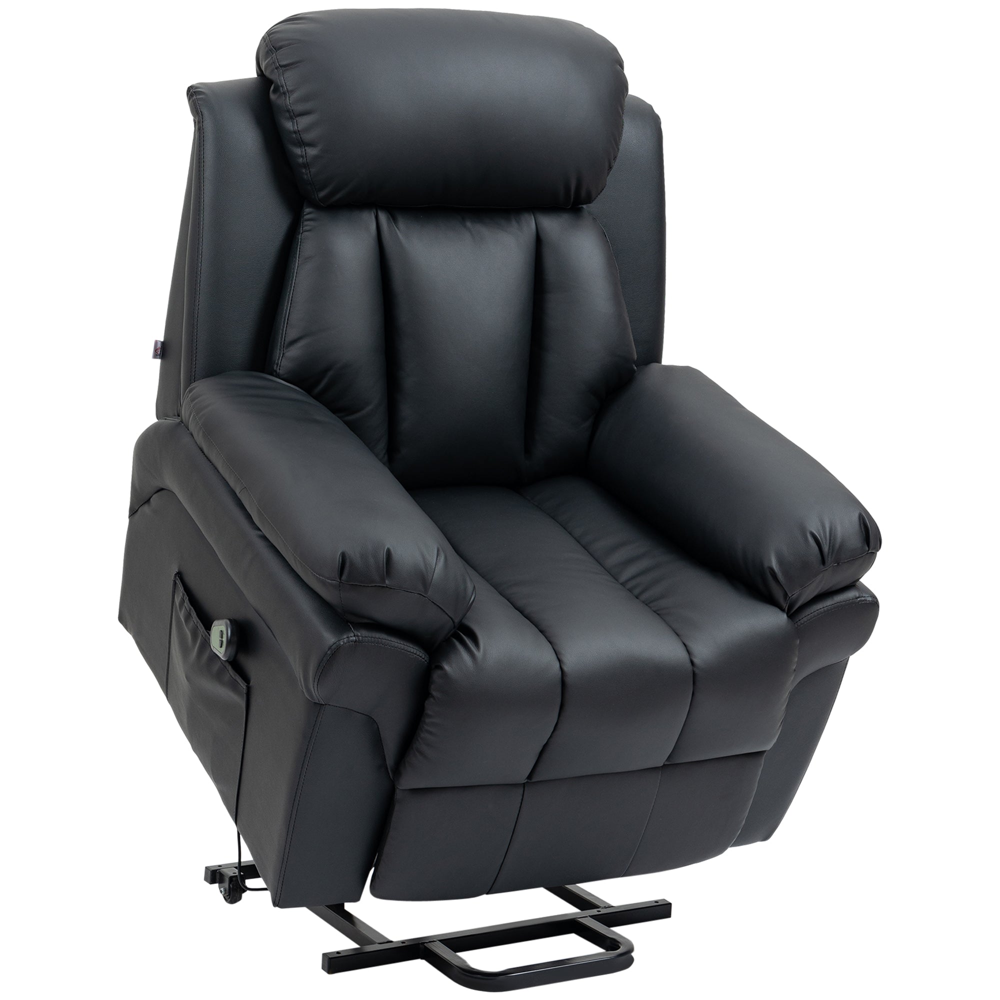 Power Lift Riser Recliner Chair with Footrest – Black Faux Leather