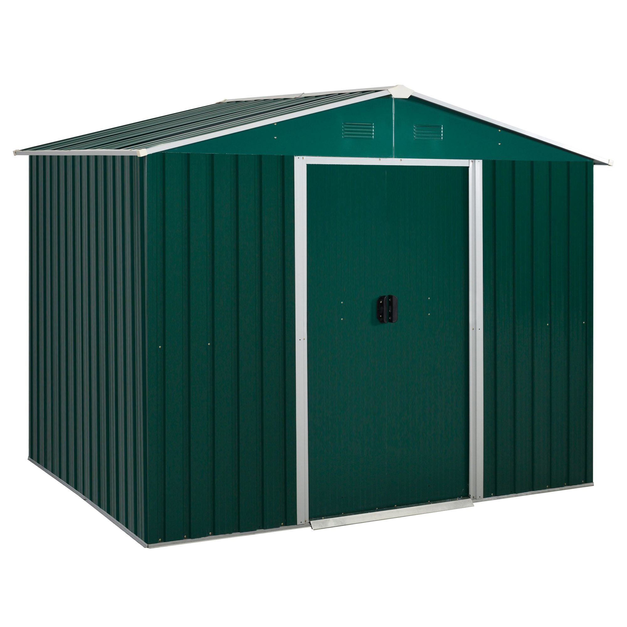 8x6 ft Metal Garden Storage Shed with Ventilation and Sliding Doors Green