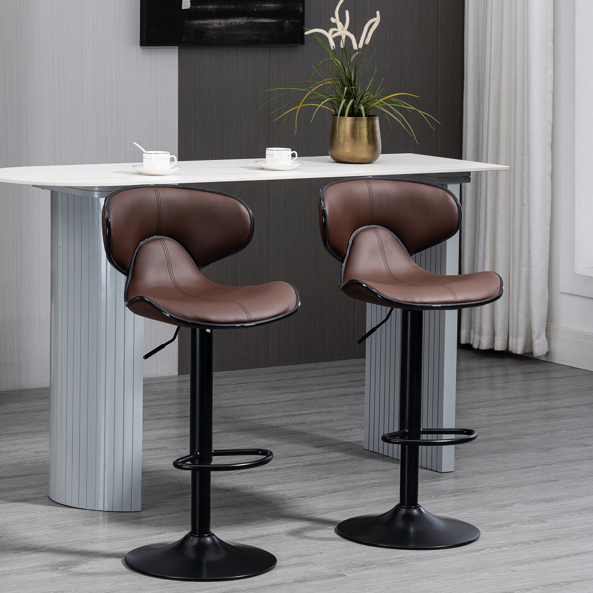 Adjustable Swivel Bar Stools Set of 2 with Curved Backrest - Brown