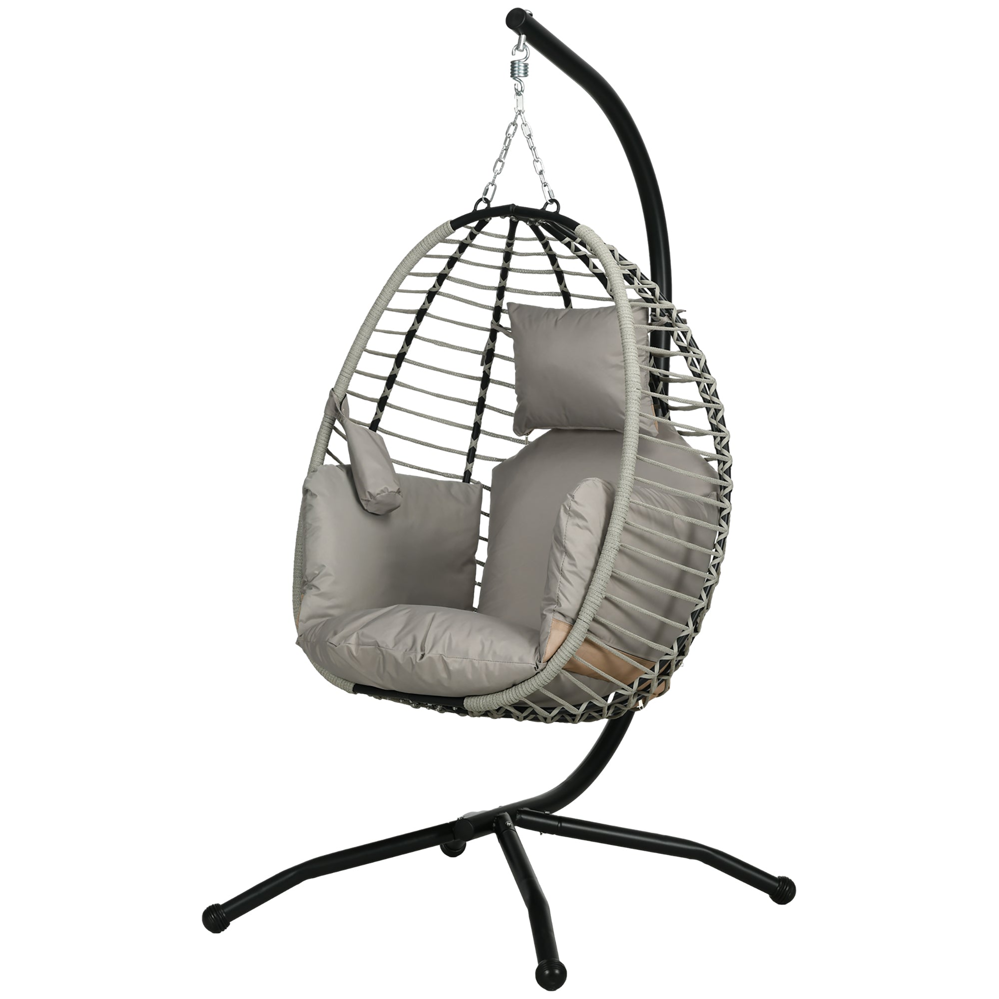 Outdoor Swing Chair with Padded Cushion and Foldable Metal Stand Grey