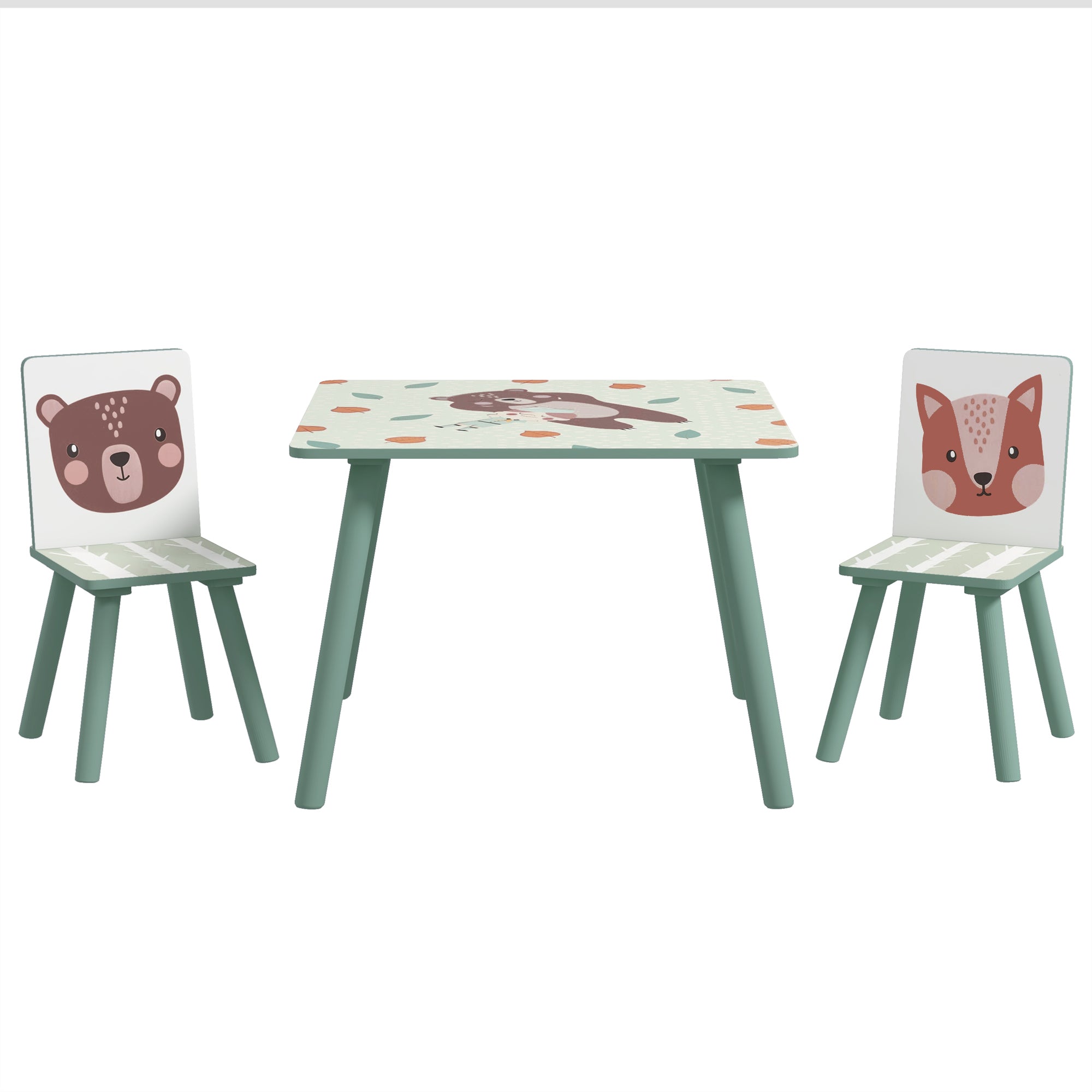 3 Piece Kids Table and Chairs Set with Pink Legs - Green