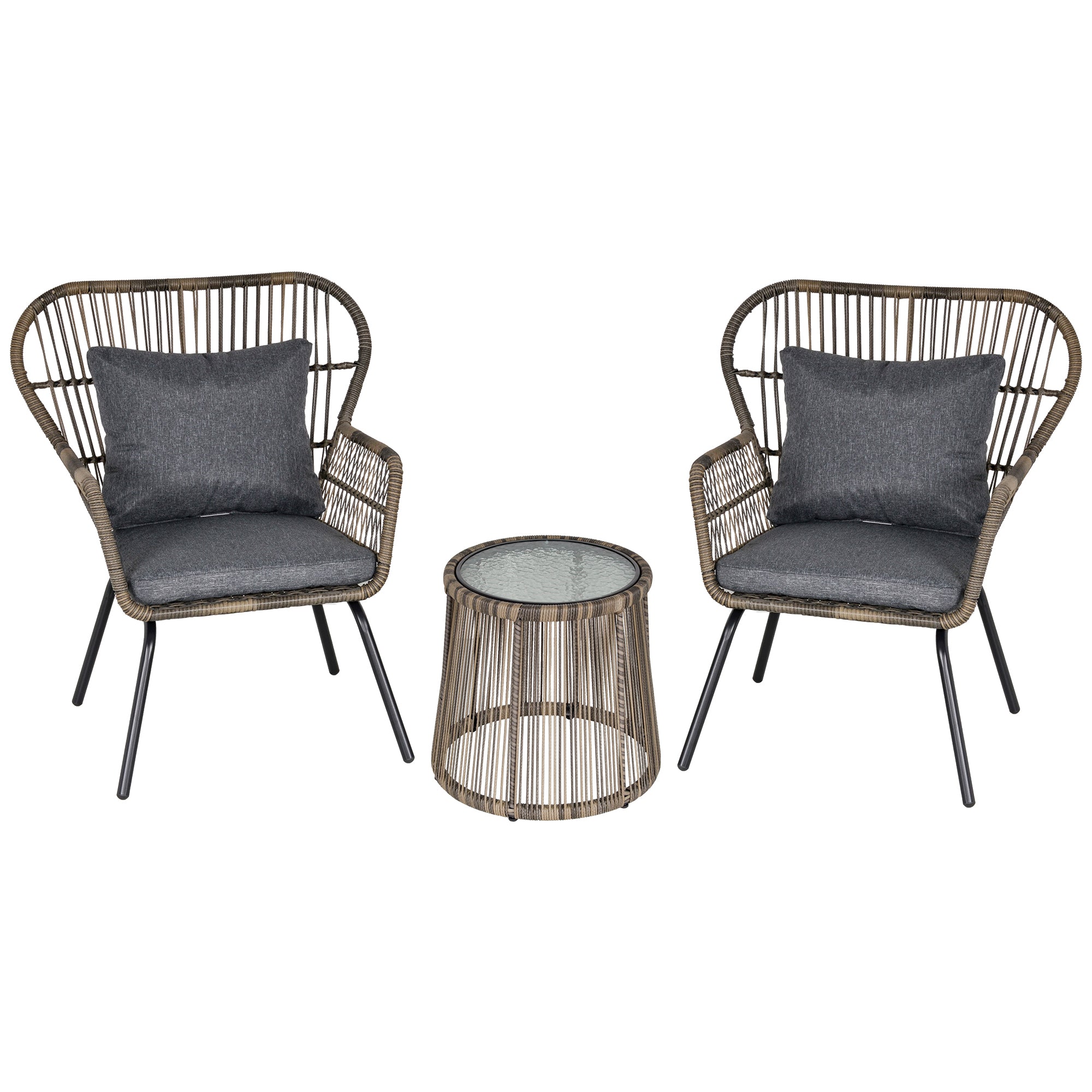 2 Seater Outdoor Bistro Set Grey Wicker Rattan with Metal Legs