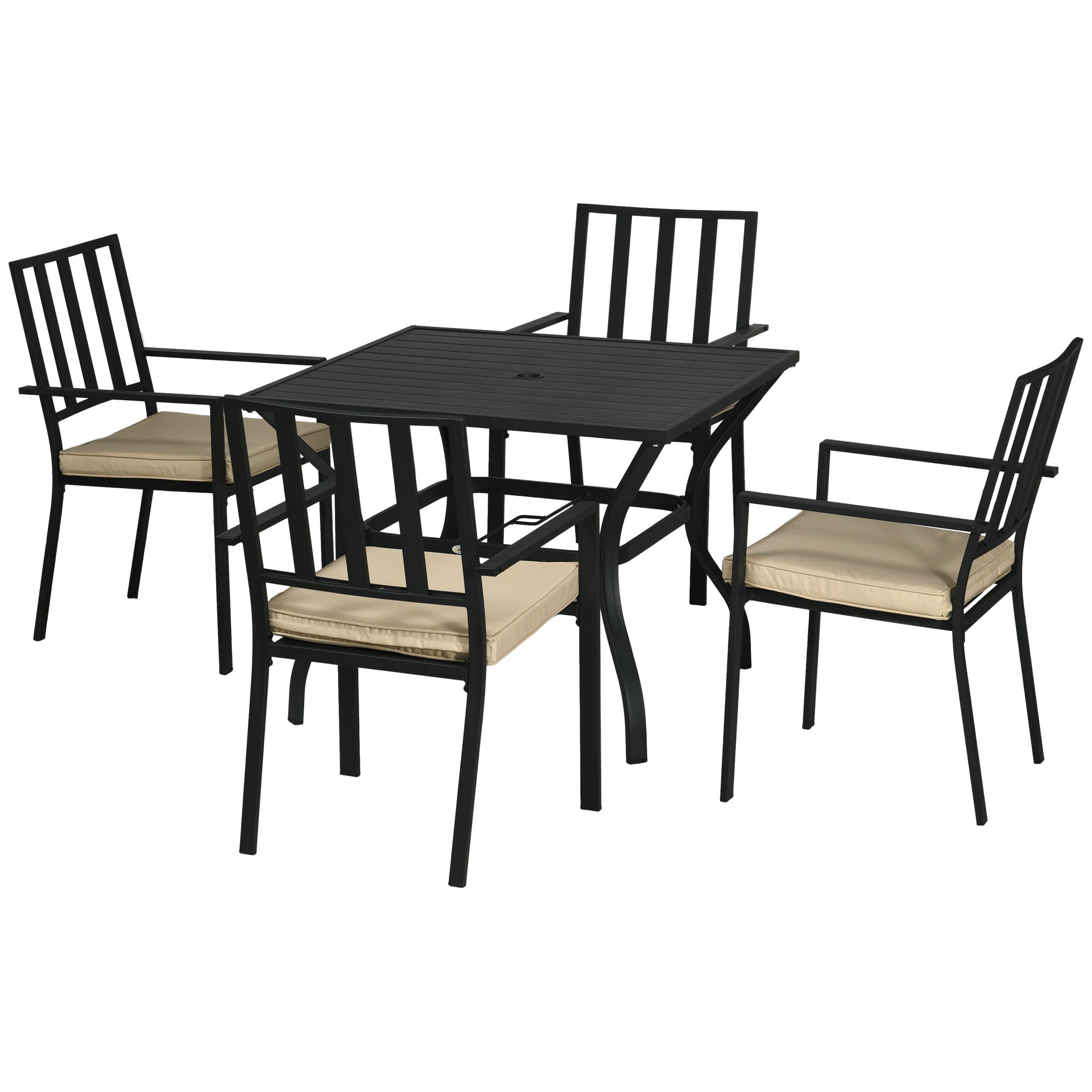 5 Piece Garden Dining Set with Cushions and Metal Table - Black