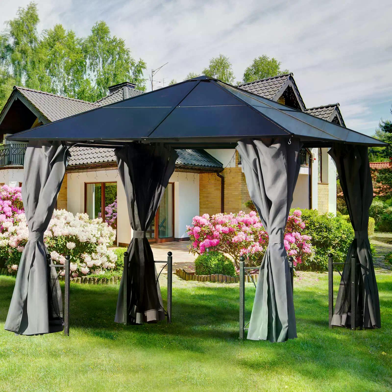3x3 Metre Hardtop Gazebo Canopy Set with Mosquito Netting - Black
