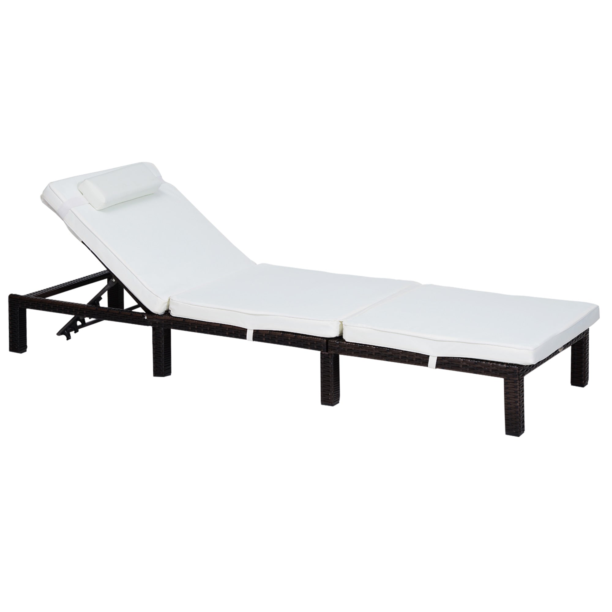Outdoor Rattan Reclining Sun Lounger with Fire Resistant Sponge Cream White