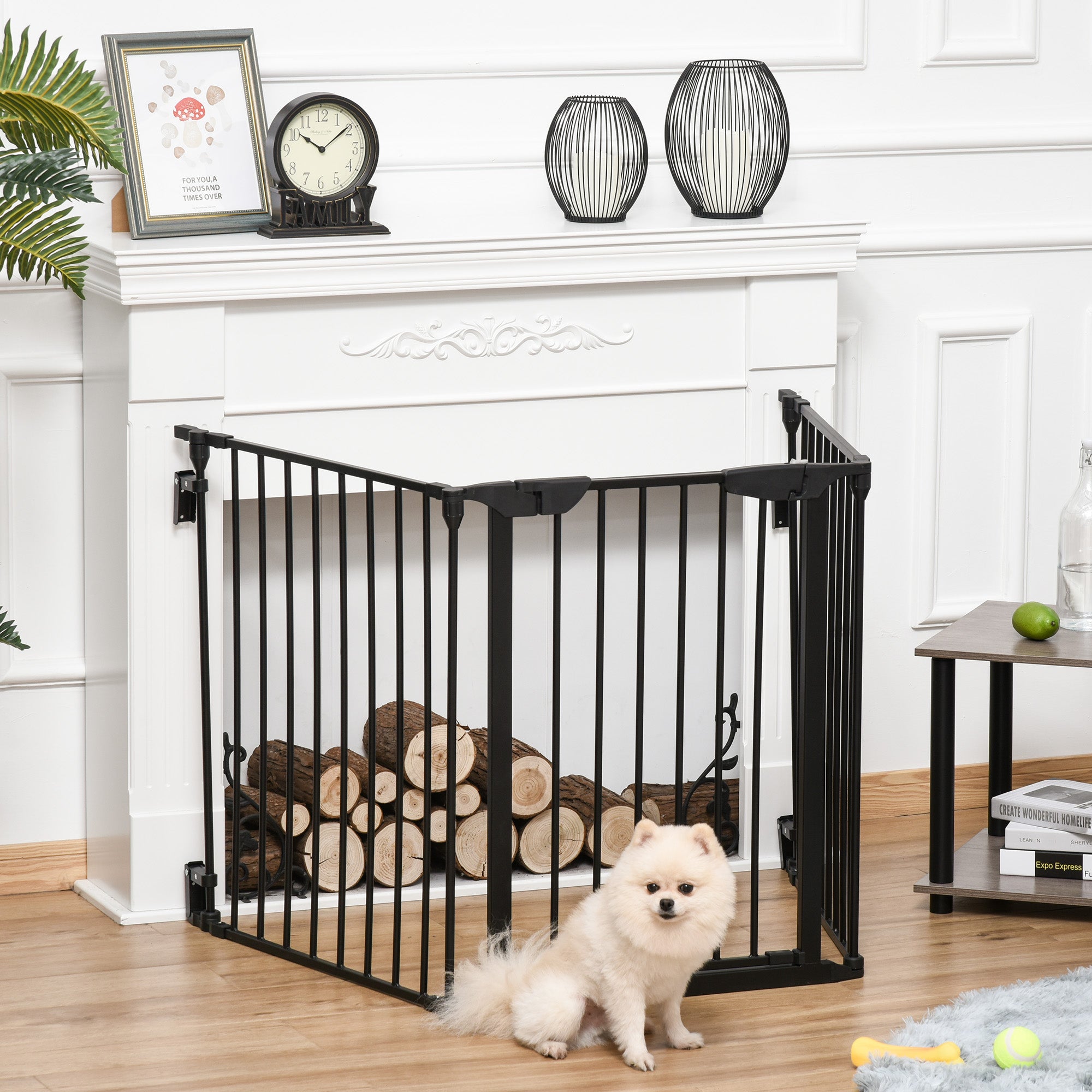 Pet Gate 3-Panel Playpen Metal Safety Fence Stair Gate For Dogs Barrier Room Divider with Walk Through Door Automatically Close Lock