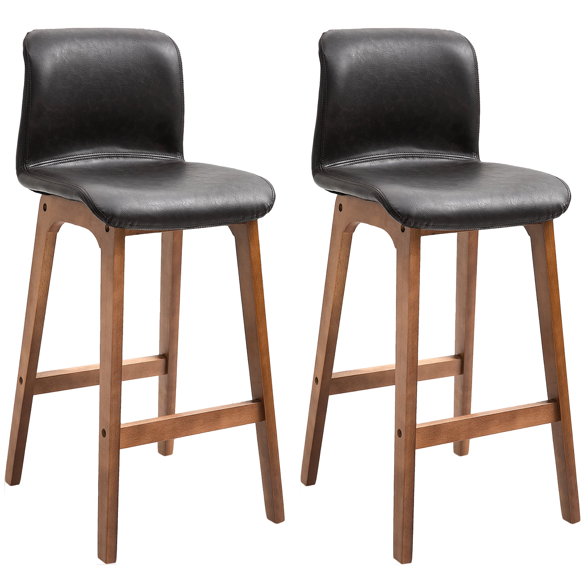 Modern PU Leather Bar Stools Set of 2 with Comfortable Footrest - Brown